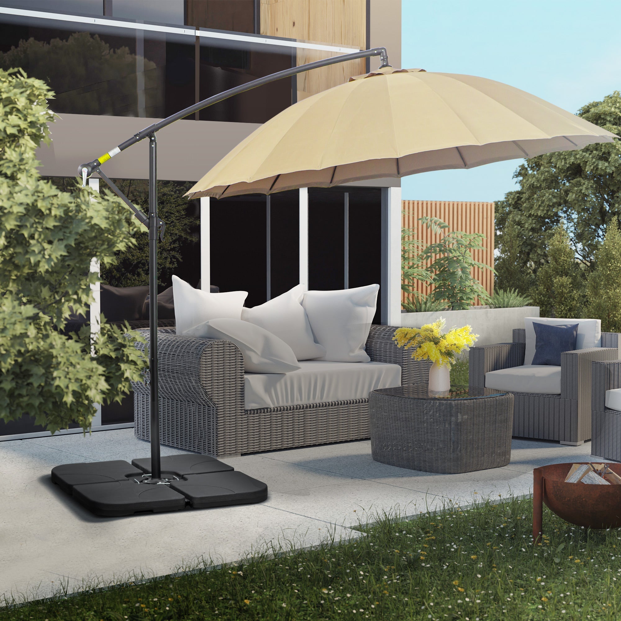 Parasol Stand 4-Piece Cantilever Base 60L Water or 78kg Sand Fillable, Black