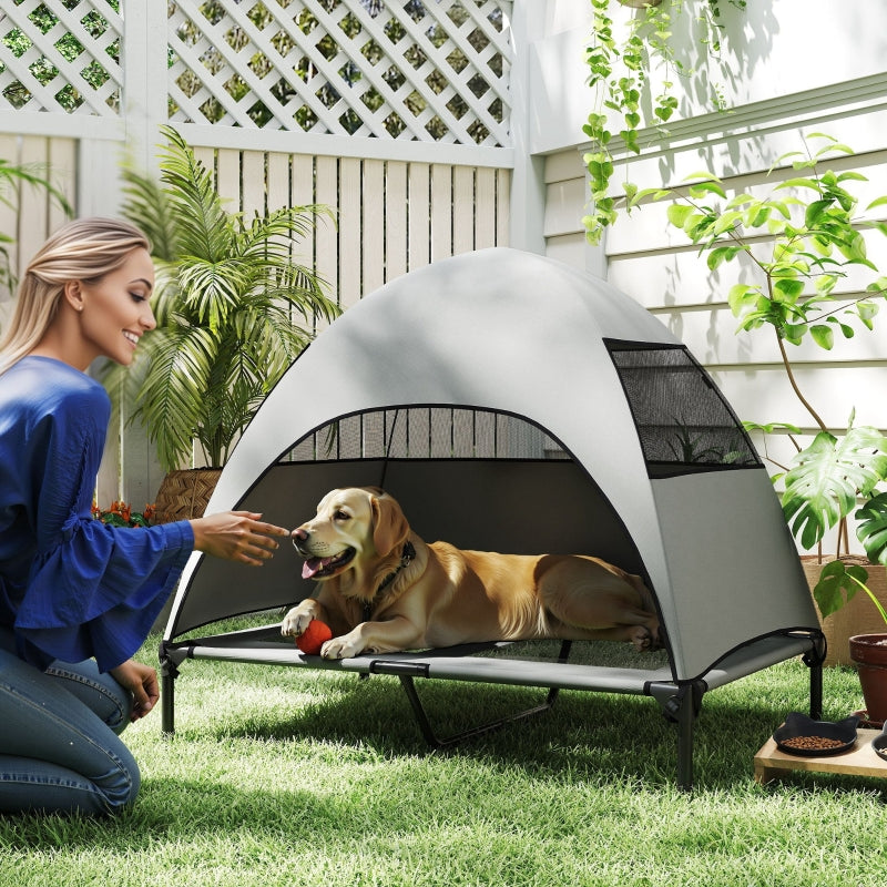 Outdoor Hundebett, erhöht mit Dach für große Hunde, hellgrau
