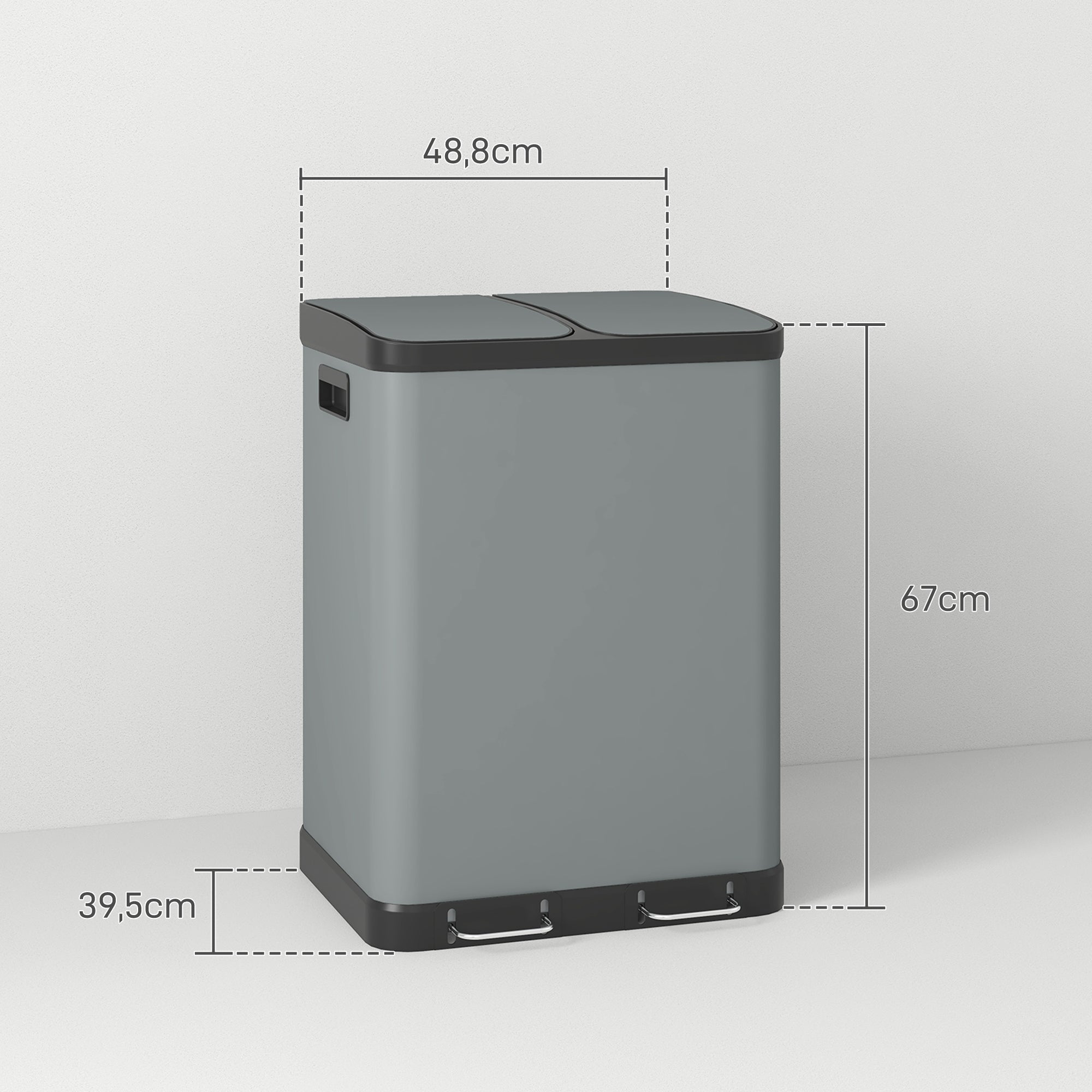Trash Can 2x30L Pedal Bin with Lid, Metal