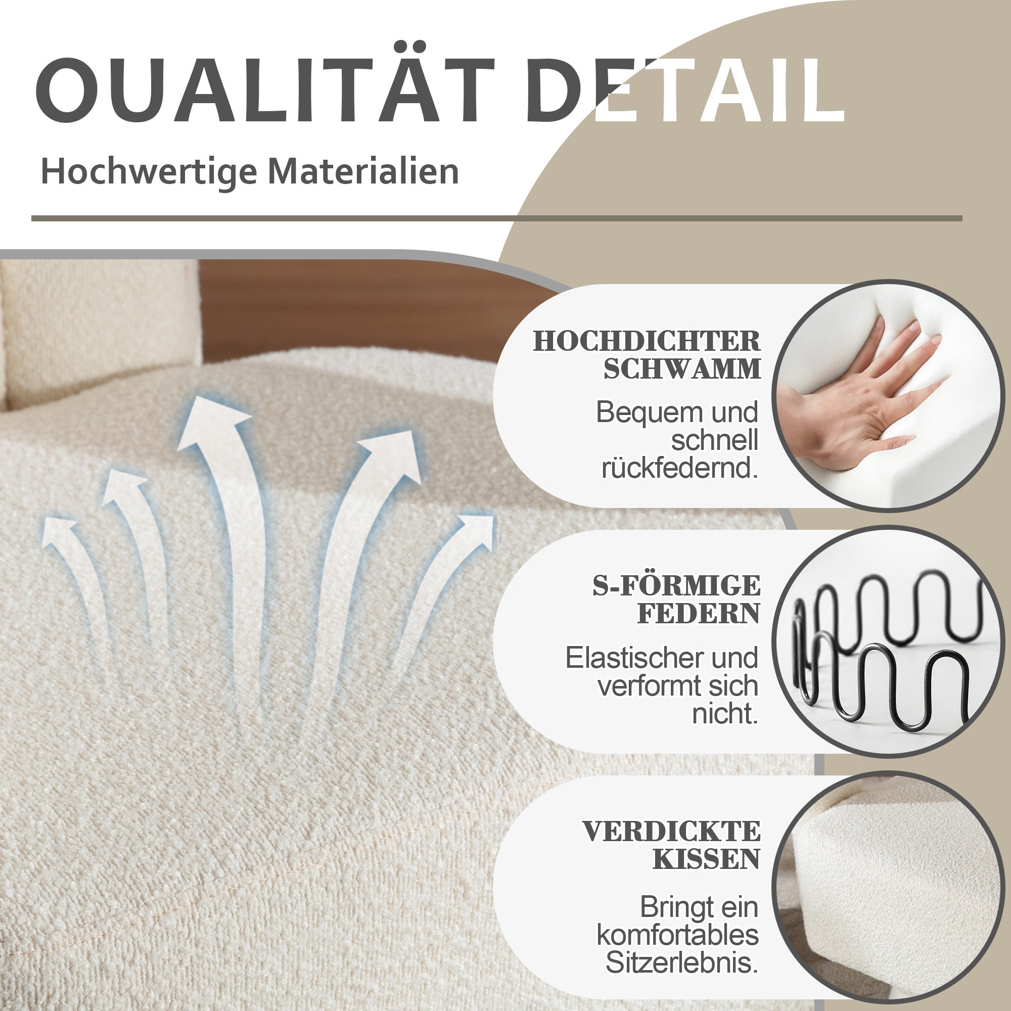 Swivel Barrel Armchair 360° Round Fluffy Fabric, Beige