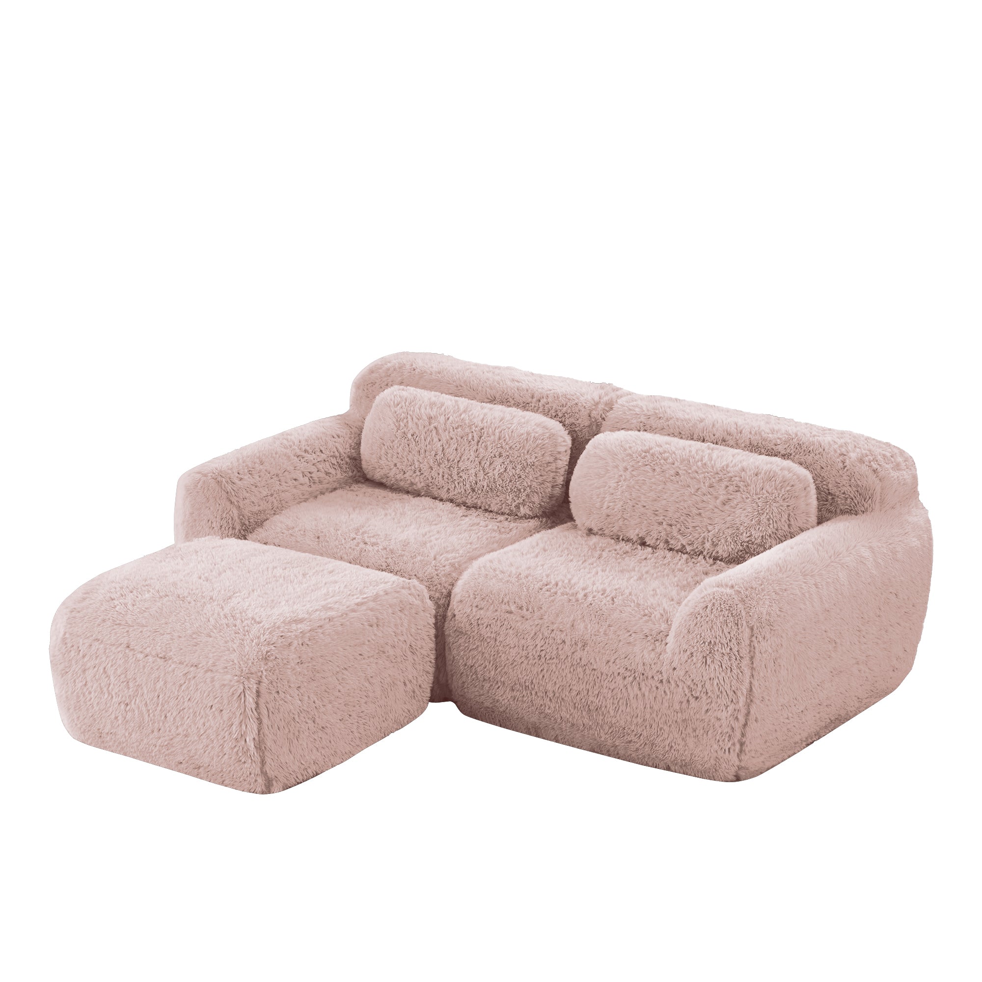 L-Shaped 2-Seater Sofa Modular Plush Fabric No Assembly - Pink
