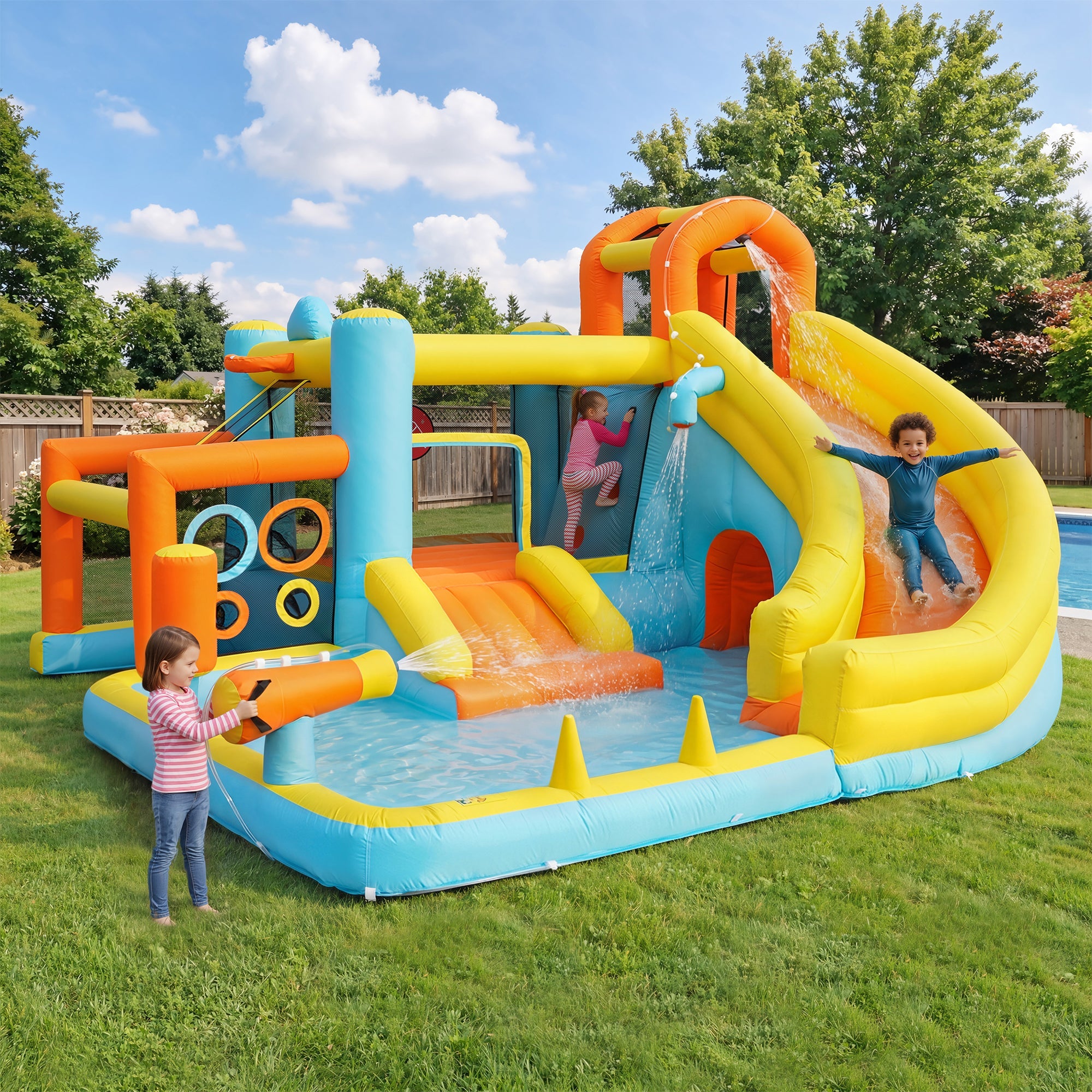 Children's Bouncy Castle Water Park with Slide, Pool and Blower, 405x416x218cm