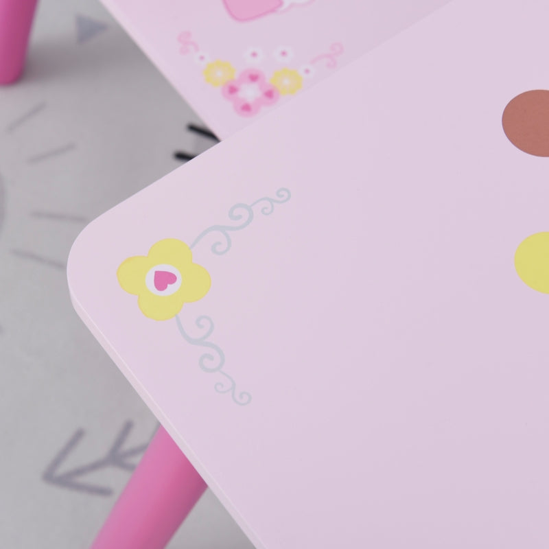 3 Pcs Kids Table and Chair Set Princess & Crown Theme for 2-4 Years Pink