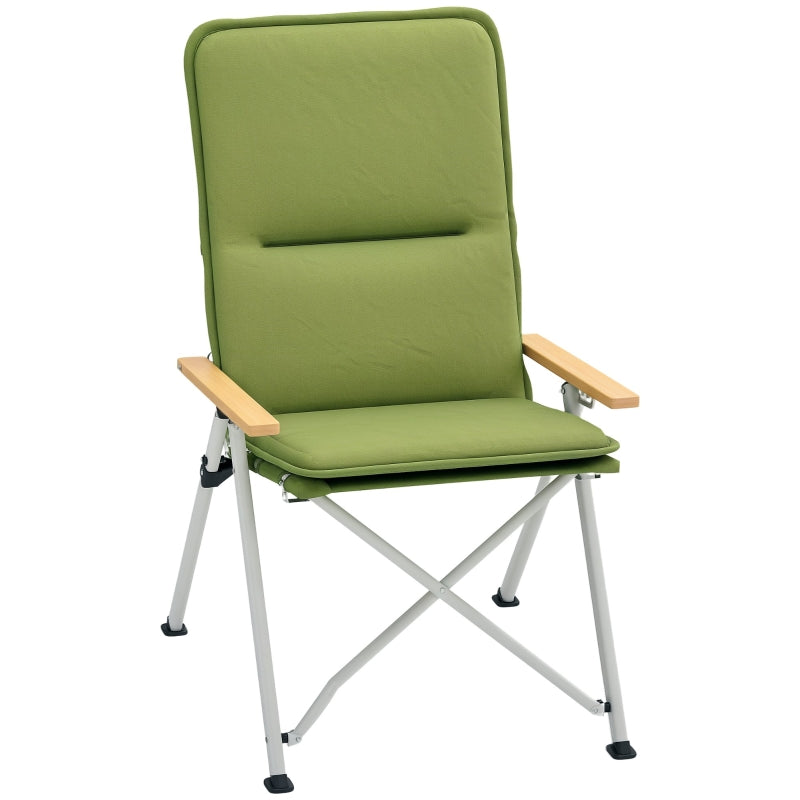 Portable Camping Chair, High Back Folding Recliner with Padded Seat and Carry Bag, Green