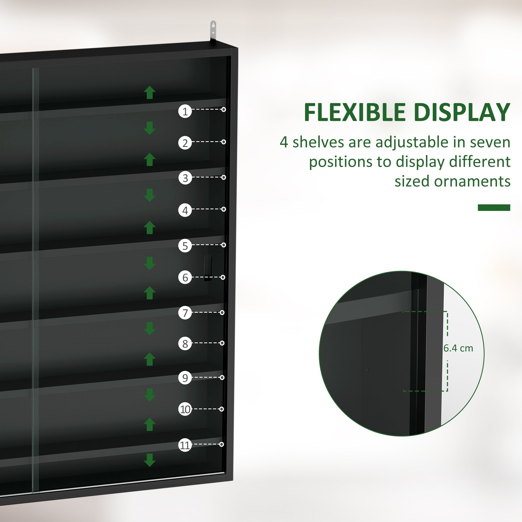 Six Shelf Display Cabinet with Glass Doors, Black