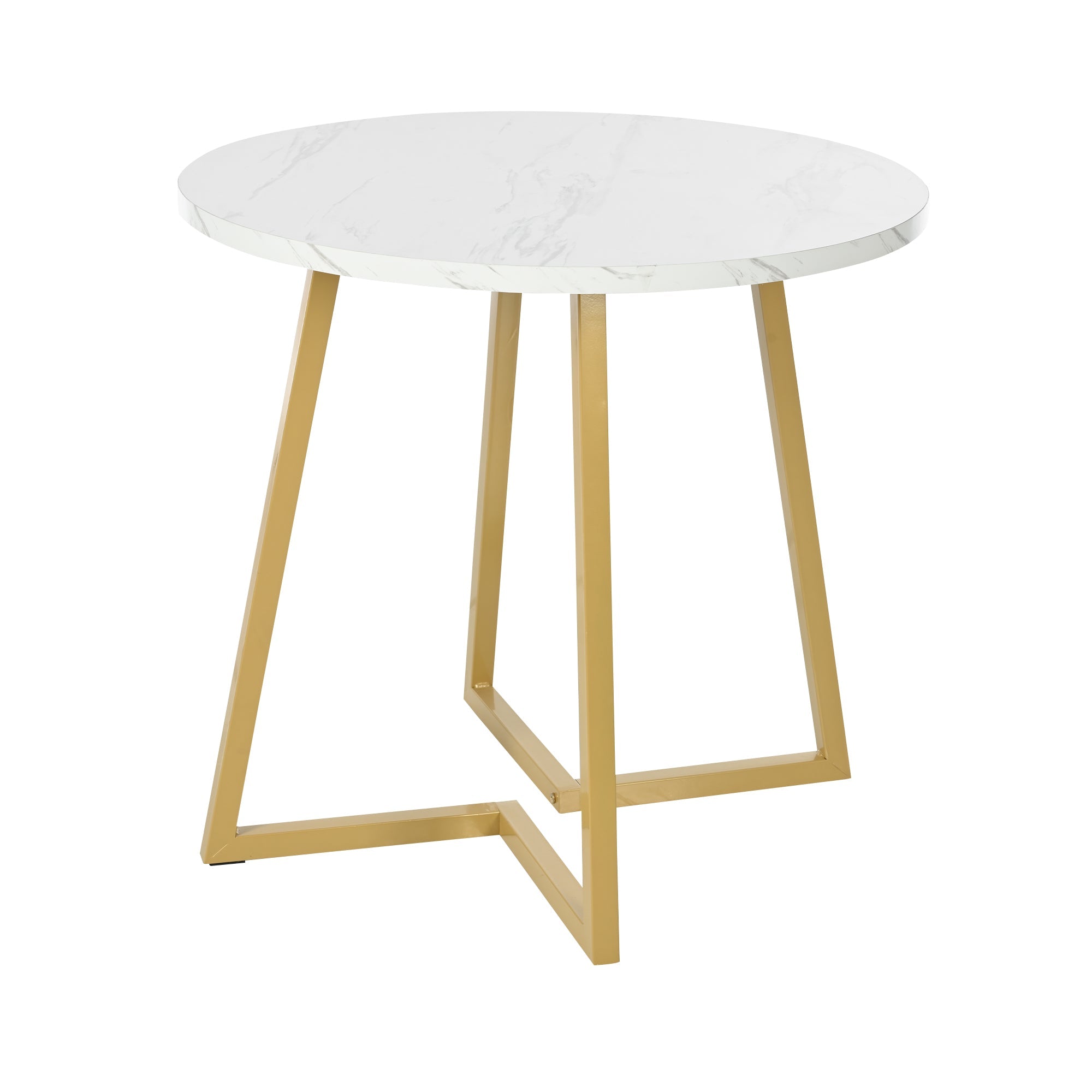 Dining Table Set (5 Pieces) with Round Table and Gold Legs, White MDF & Black Velvet