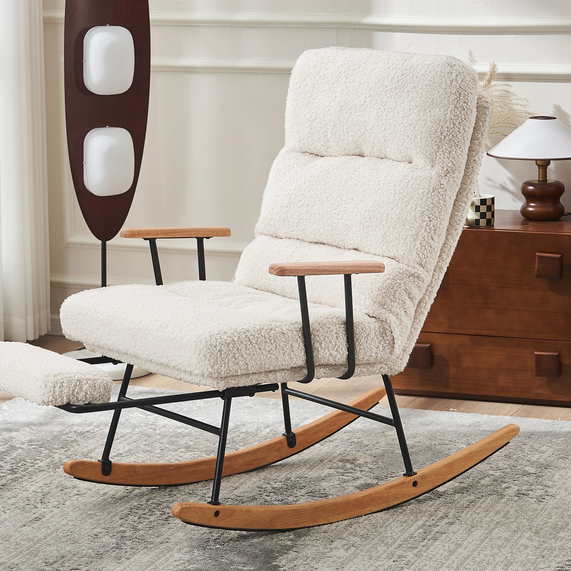 Rocking Chair, Boucle Fabric Tufted, White
