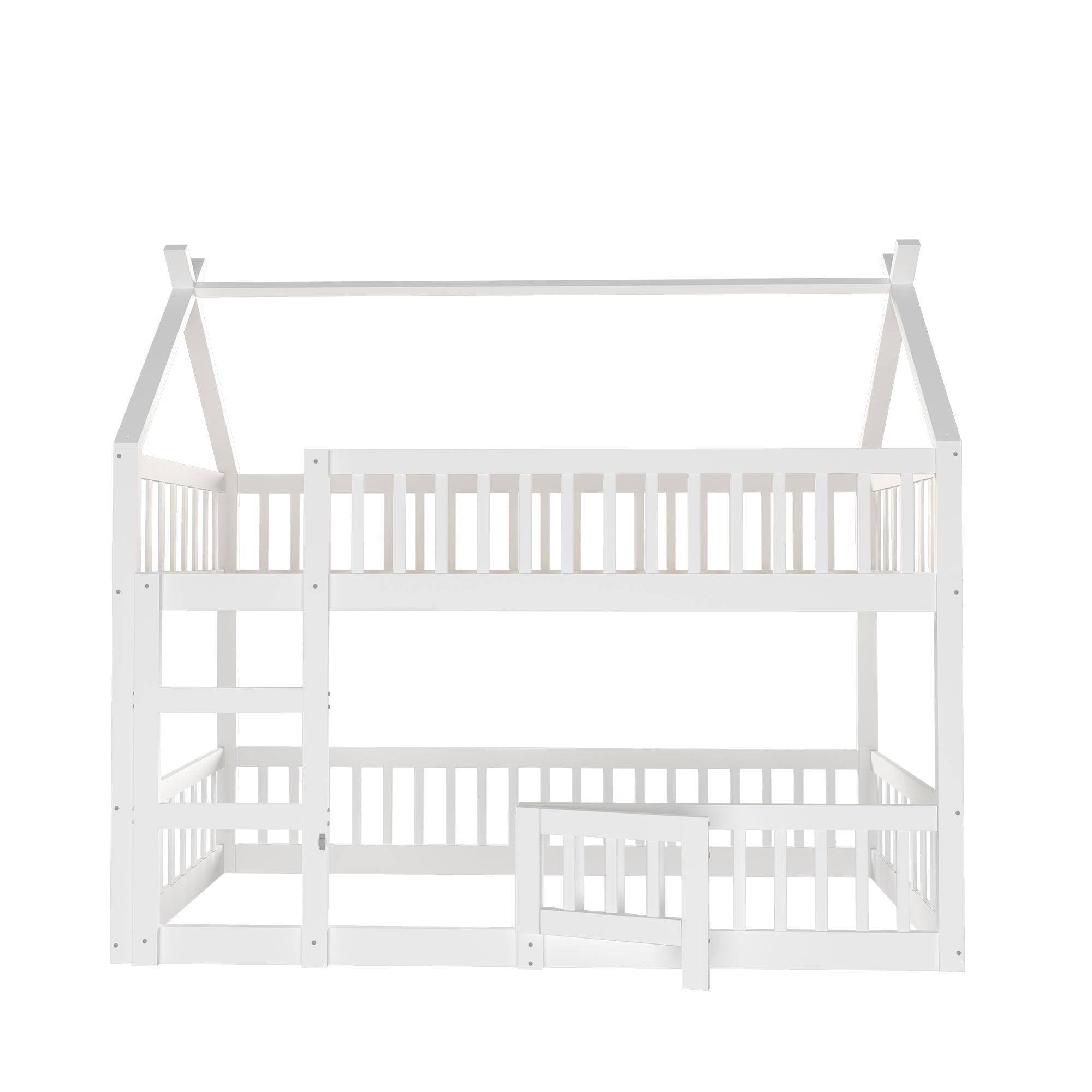 Children's Bunk Bed, Loft Design with Stairs, Solid Wood, White
