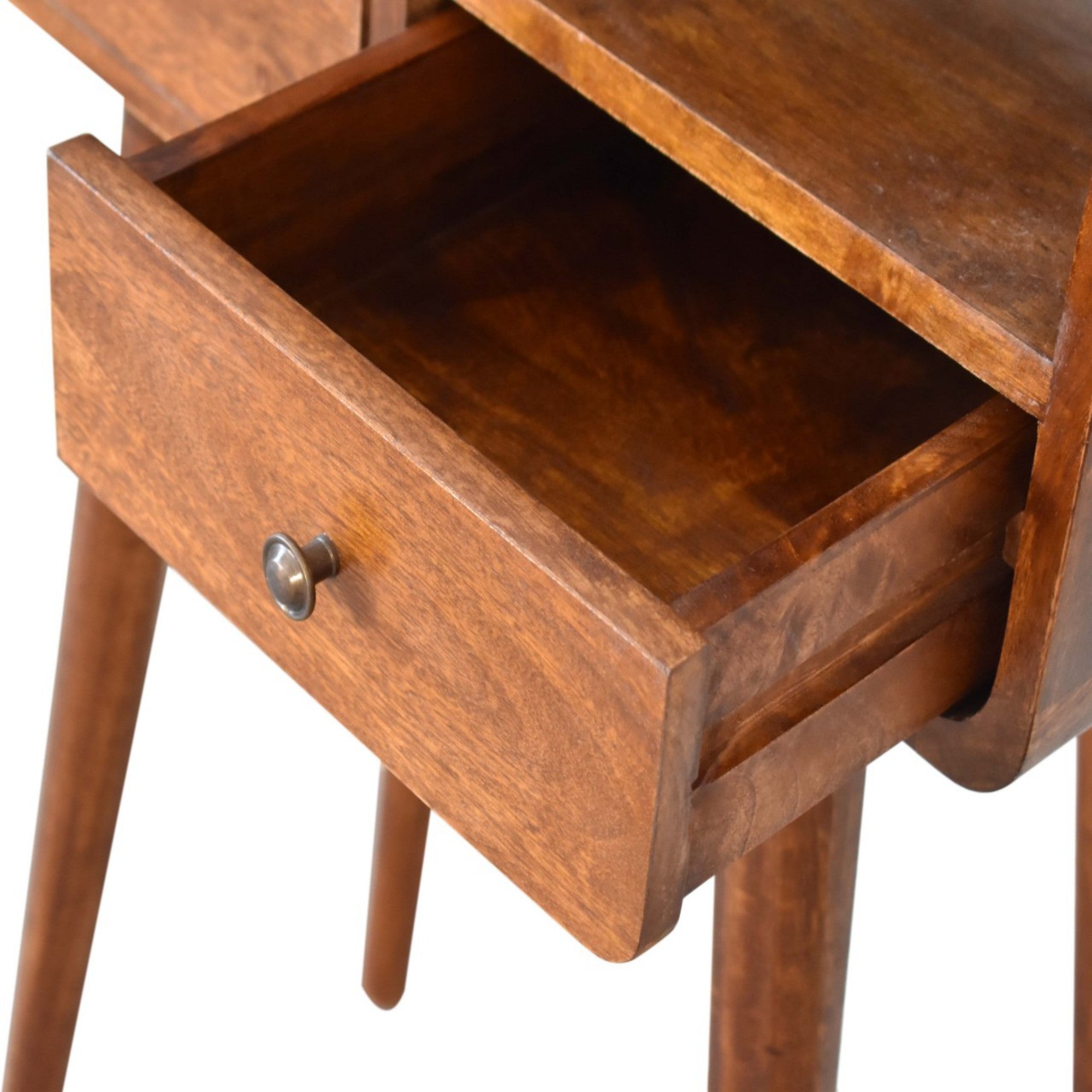 Mini Console Table, 2 Drawers Open Slot, Solid Wood Dark Brown