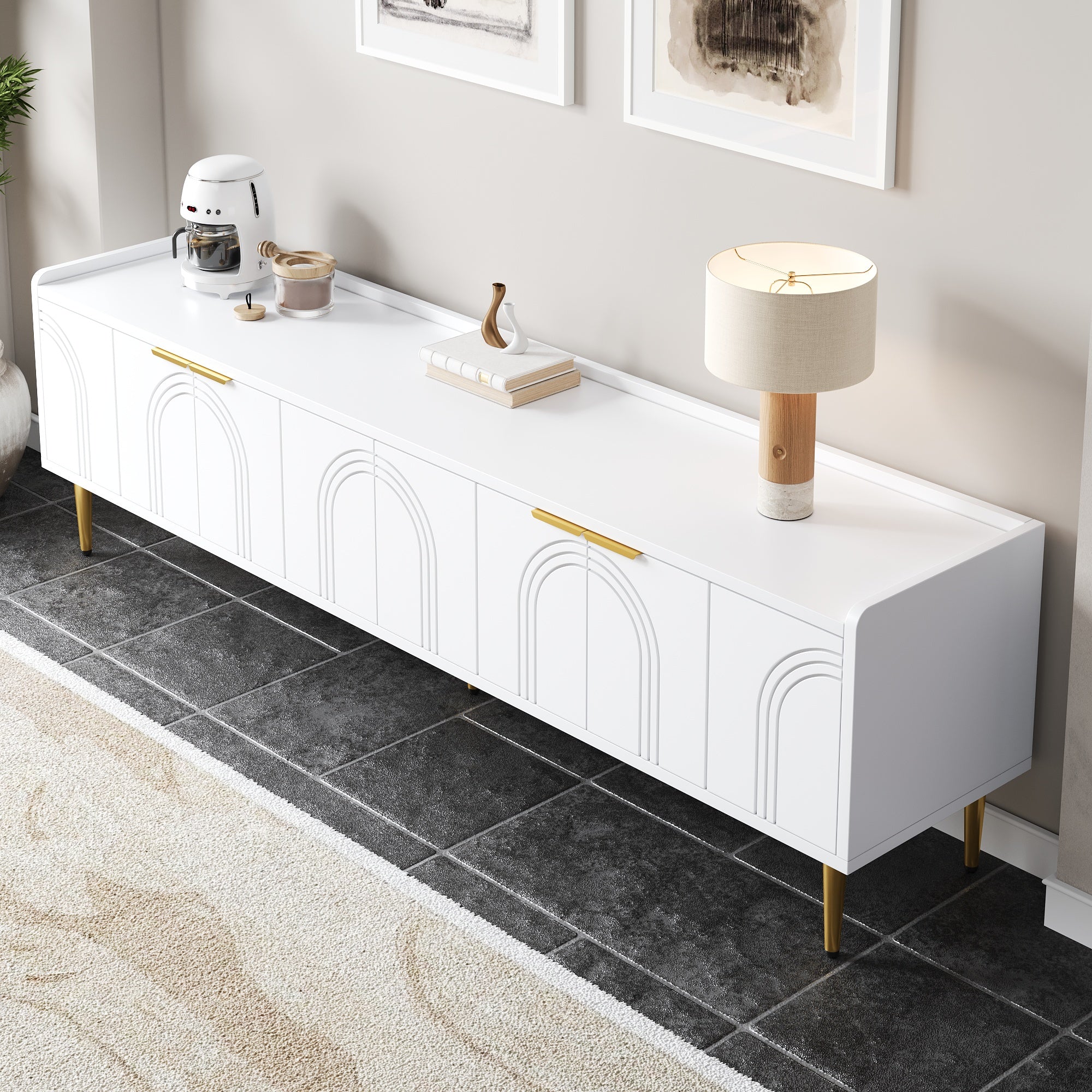 TV Cabinet Lowboard 170cm Textured Door Gold Handles/Feet