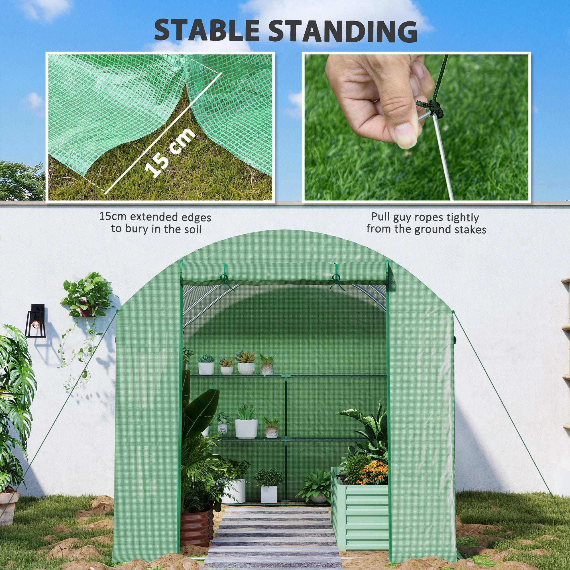 Polytunnel Greenhouse Walk-In 9.8 x 6.6ft - Green