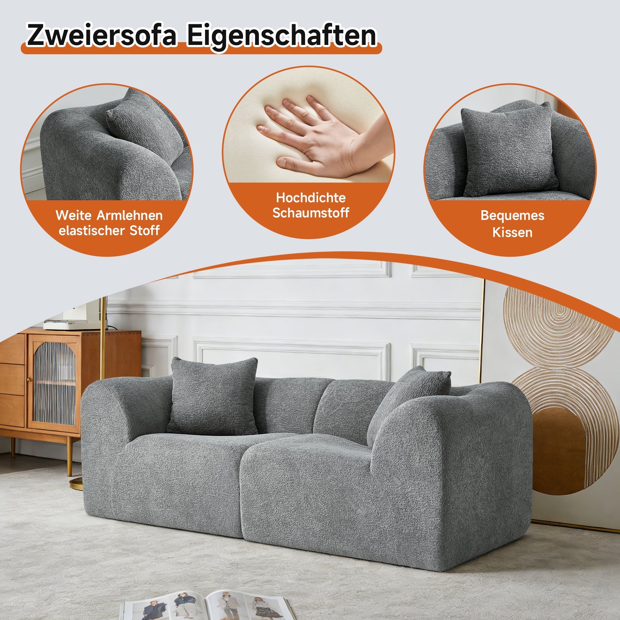 Modern Loveseat 2-Seater Space-Saving with Cushions - Velvet