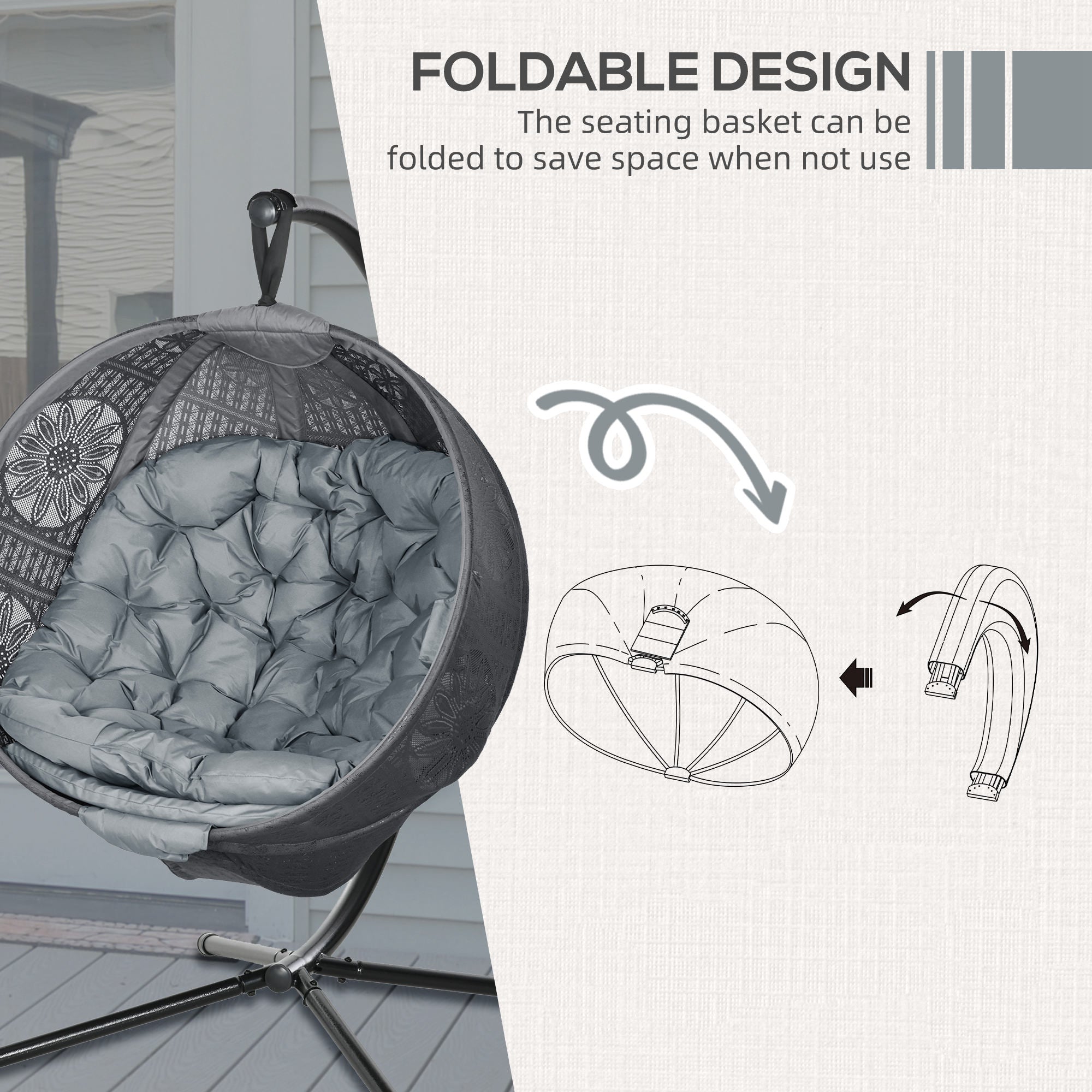 Round Egg Basket Chair, Steel Stand, Charcoal Grey
