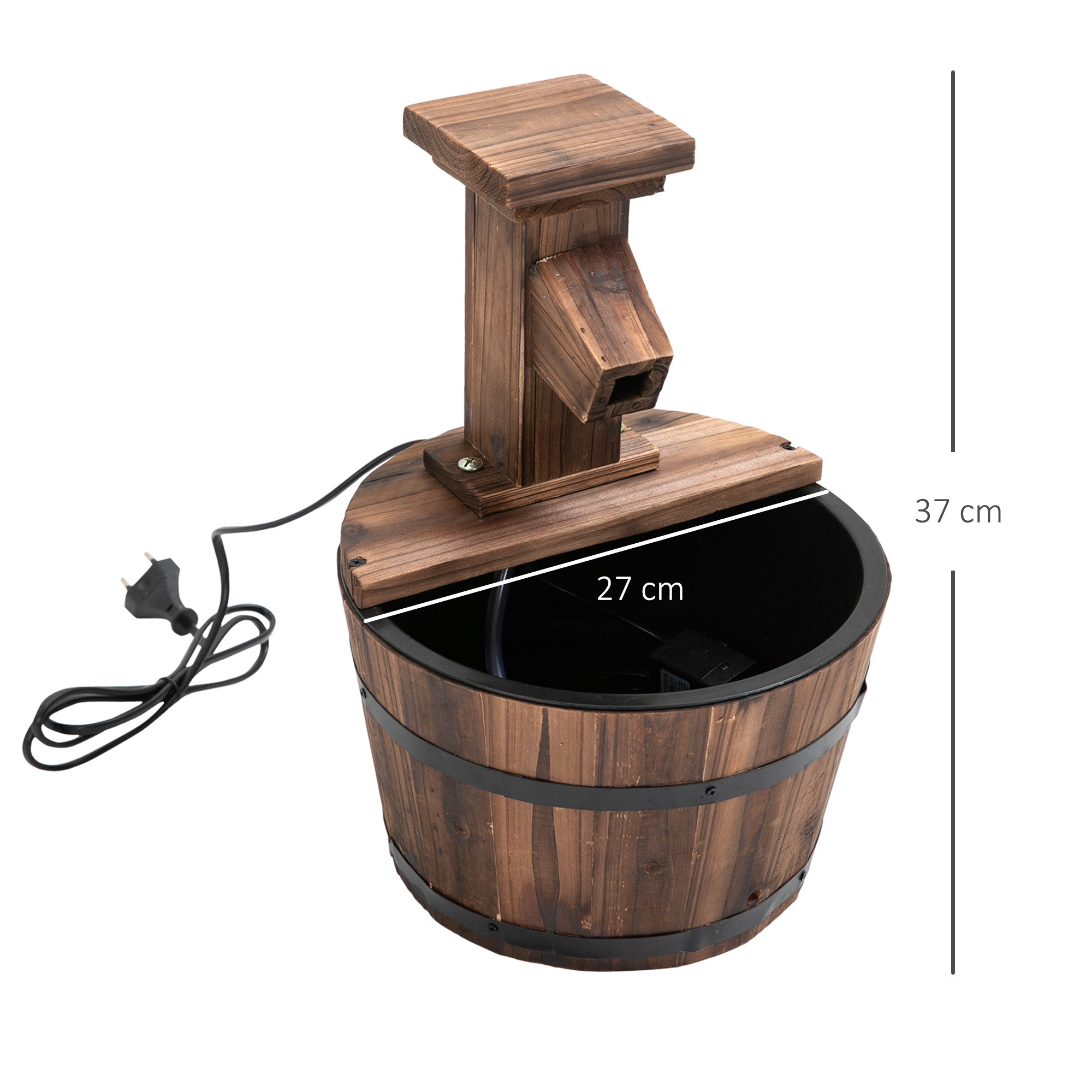 garden fountain decorative barrel waterfall fir wood and metal dark brown