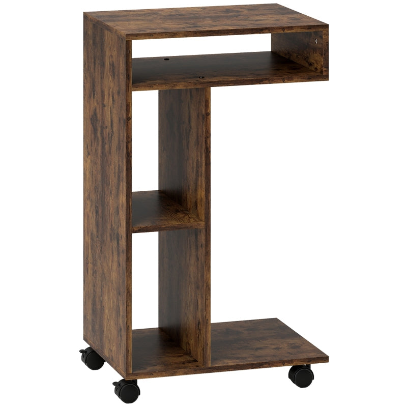 C-Shaped Serving Cart 4 Wheels 3 Compartments - Rustic Brown