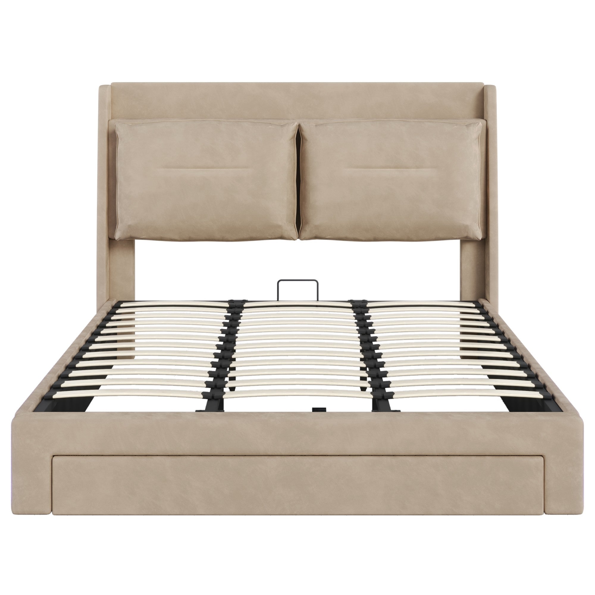 Upholstered Bed 180x200 Hydraulic Storage Drawers LED Light - Velvet Beige