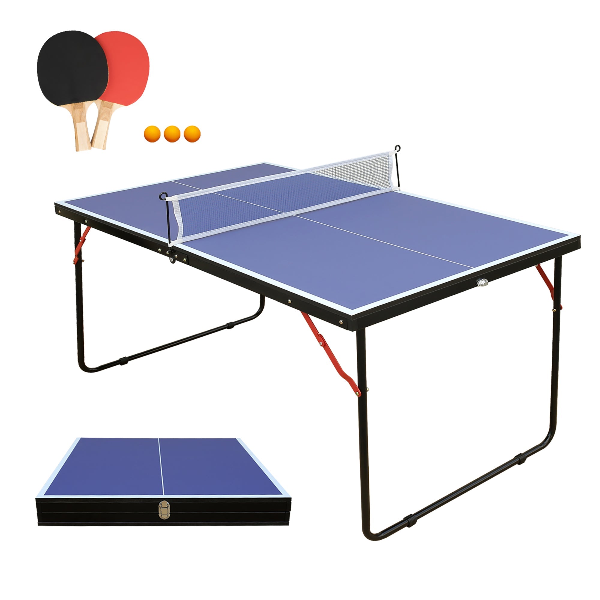 Ping Pong Table with Net & Paddles Set, Foldable Outdoor/Indoor, Blue