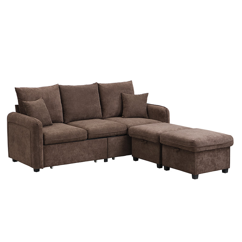 Multifunctional Corner Sofa, U-Shaped Three-Seater, Storage, Drawers & Ottoman, Sleeping Function, Chenille