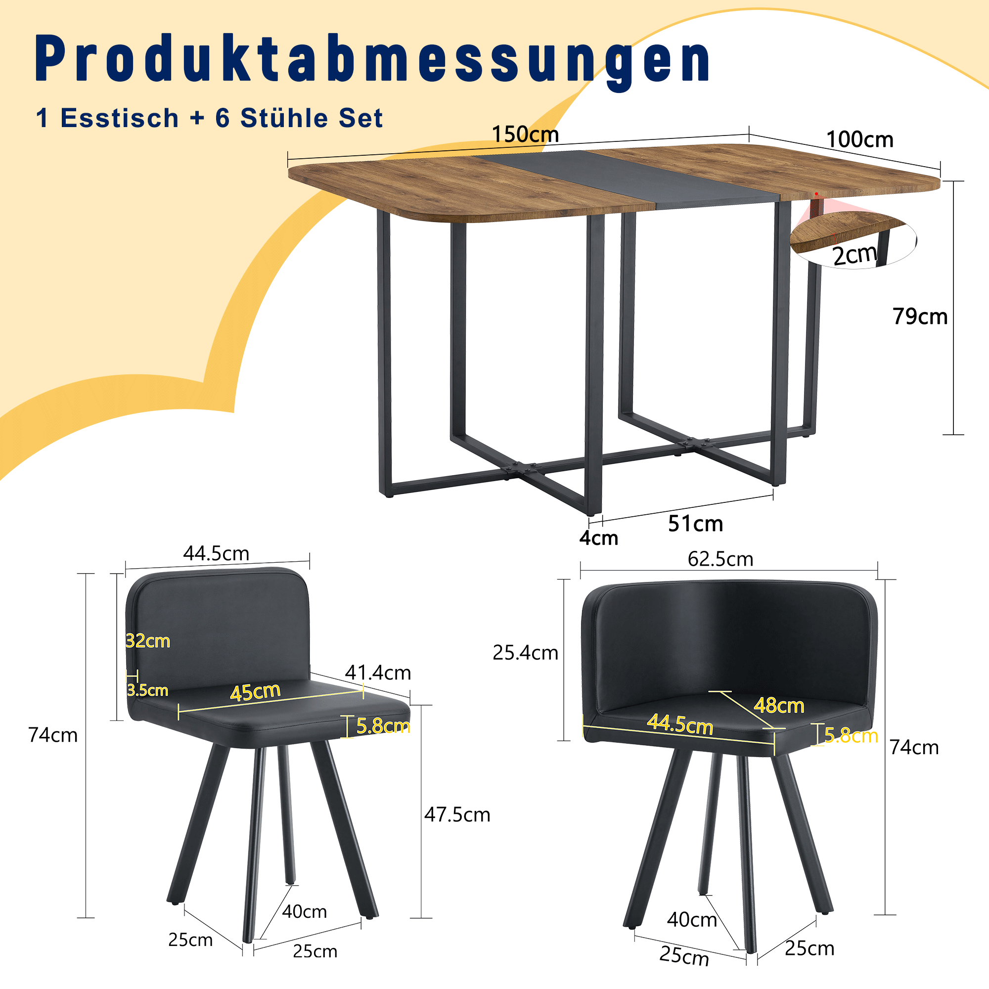 Dining Table Set Extendable Stowable Chairs 4-6 Person Wood Grain Black Metal