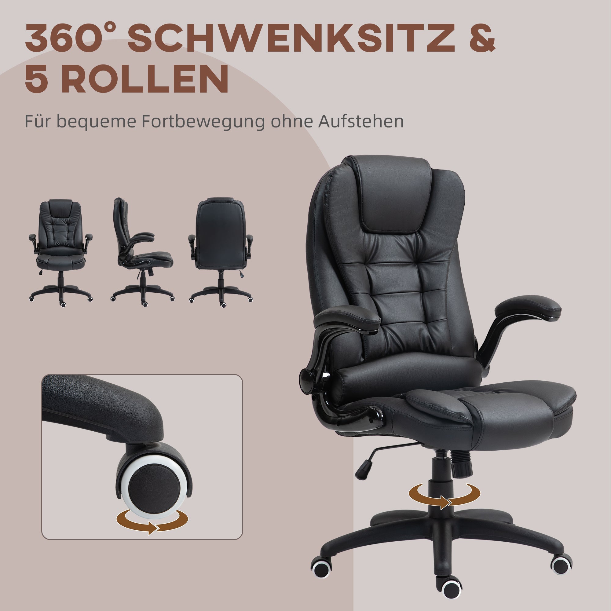 Office Chair, Ergonomic Executive Rocking Swivel with Fold-Up Armrests, Faux Leather Black