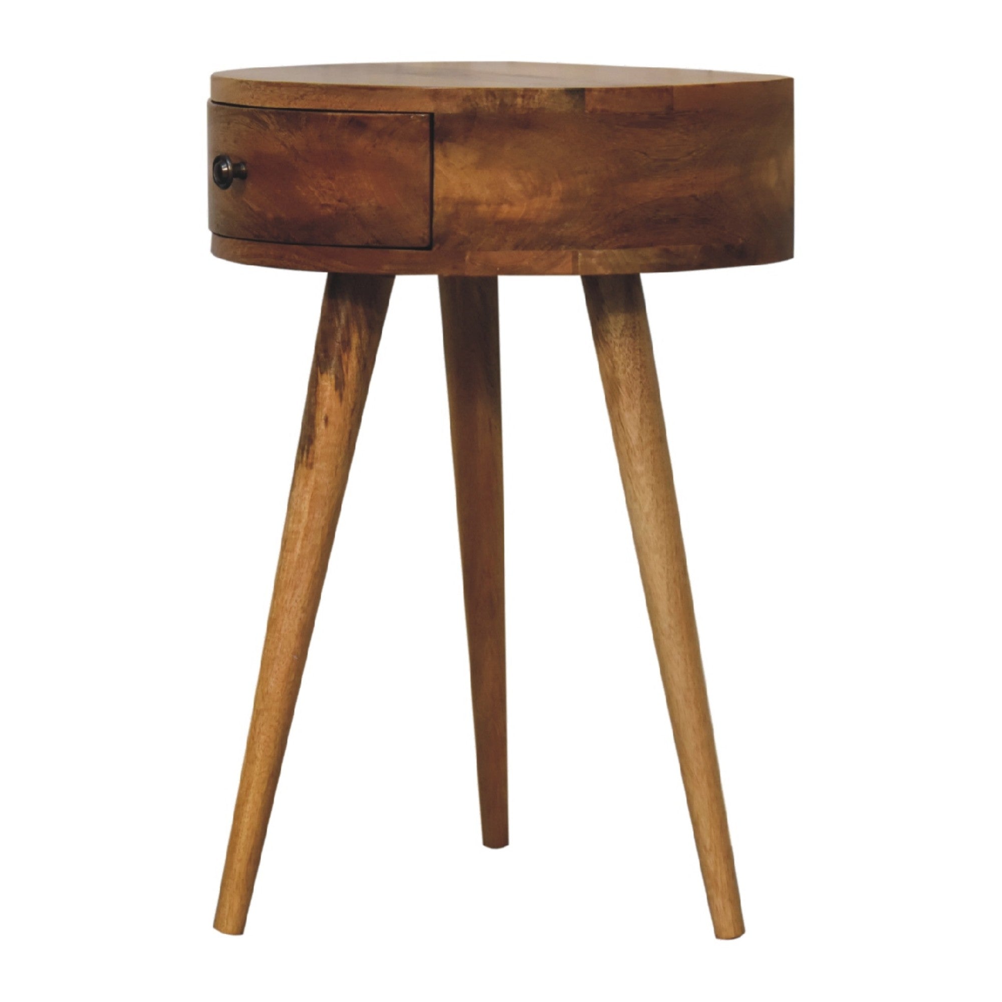 Solid Wood Mini Circular Bedside, 1 Drawer, Brown