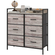 Chest of drawers 6 fabric drawers wood look steel frame gray
