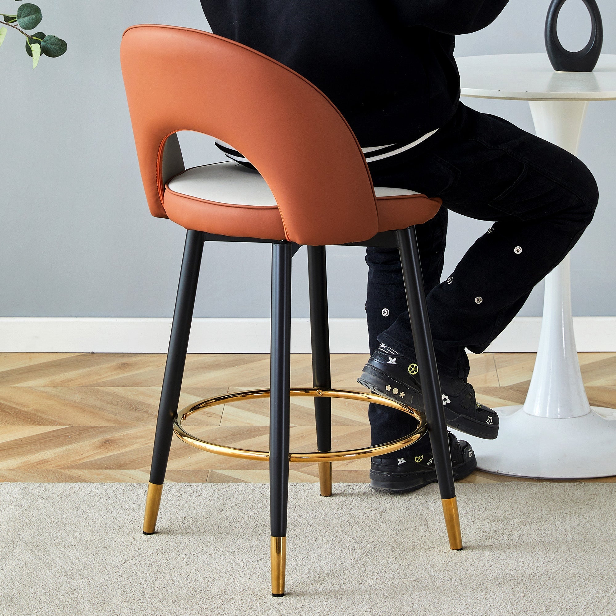Bar Stool 360° Swivel Padded Set of 2 - PU Light Grey/Brown