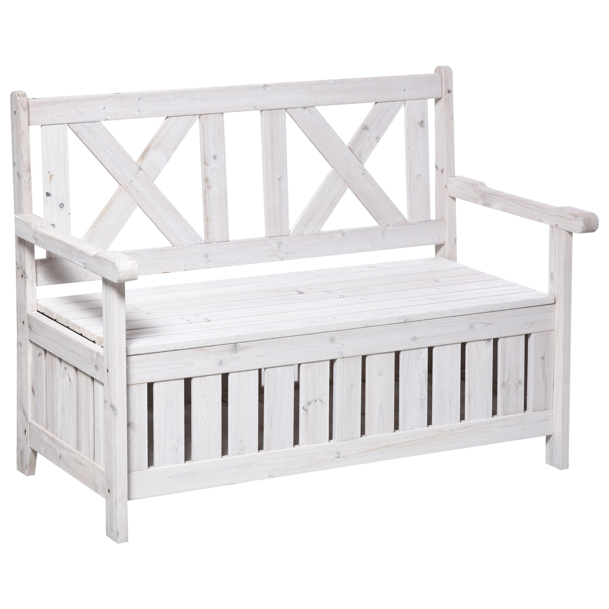 2-Seater Garden Bench, Storage High Back/Armrests Weatherproof, Fir Wood