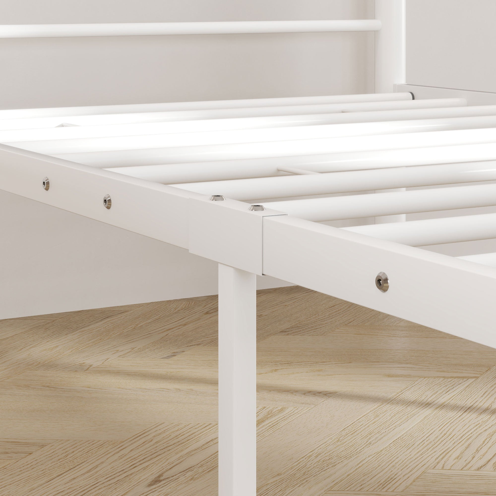 Bed Frame, 200 x 90 cm, 88 cm High, Single, Steel, White