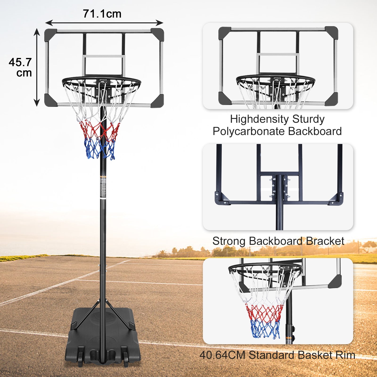 Portable Basketball Hoop 170-213cm Adjustable Height 71.1cm Shatterproof Backboard Wheels Outdoor/Indoor