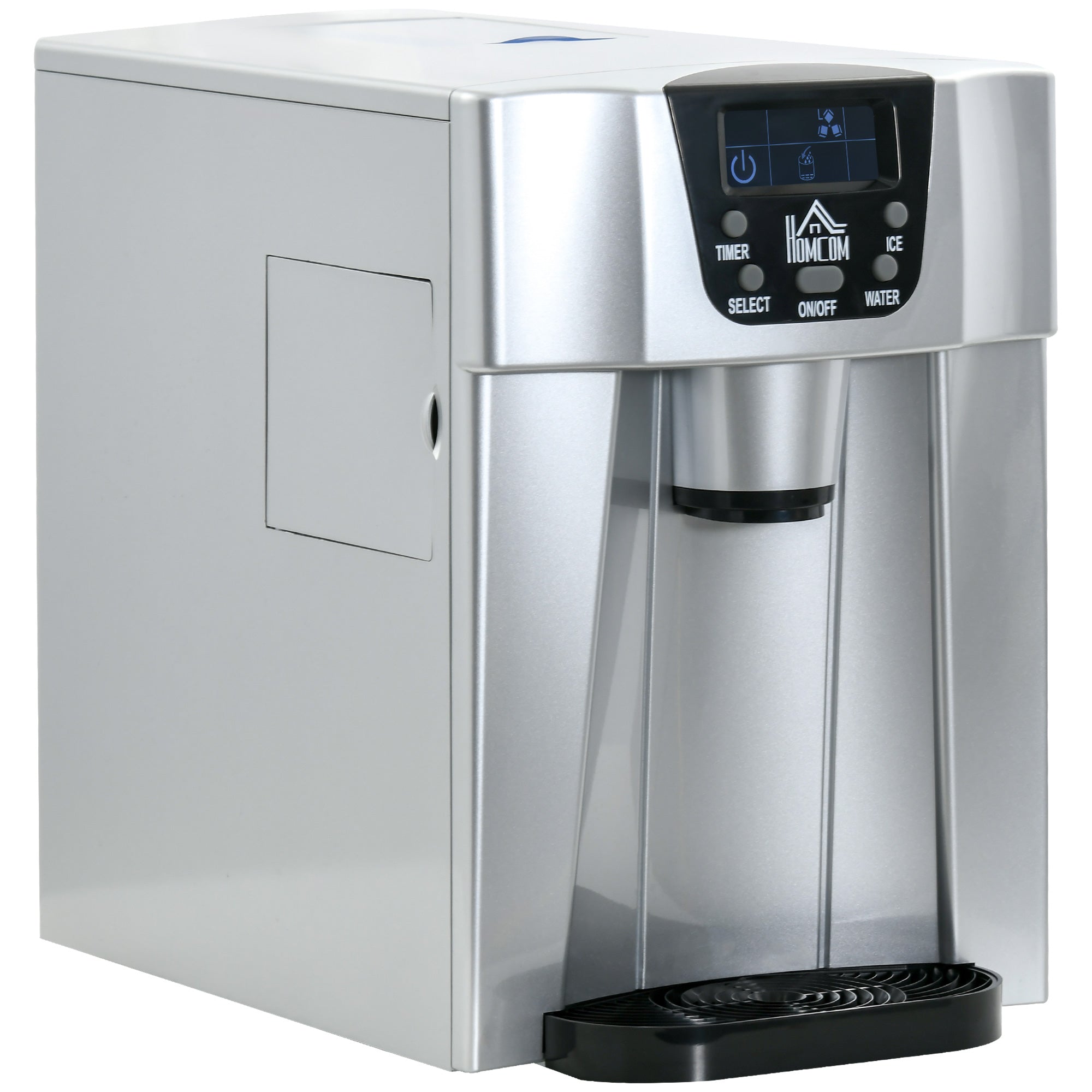 Ice cube machine, 9 ice cubes in 6-10 minutes, 12 kg/24 h, 2 L water tank, self-cleaning function, LCD display, silver
