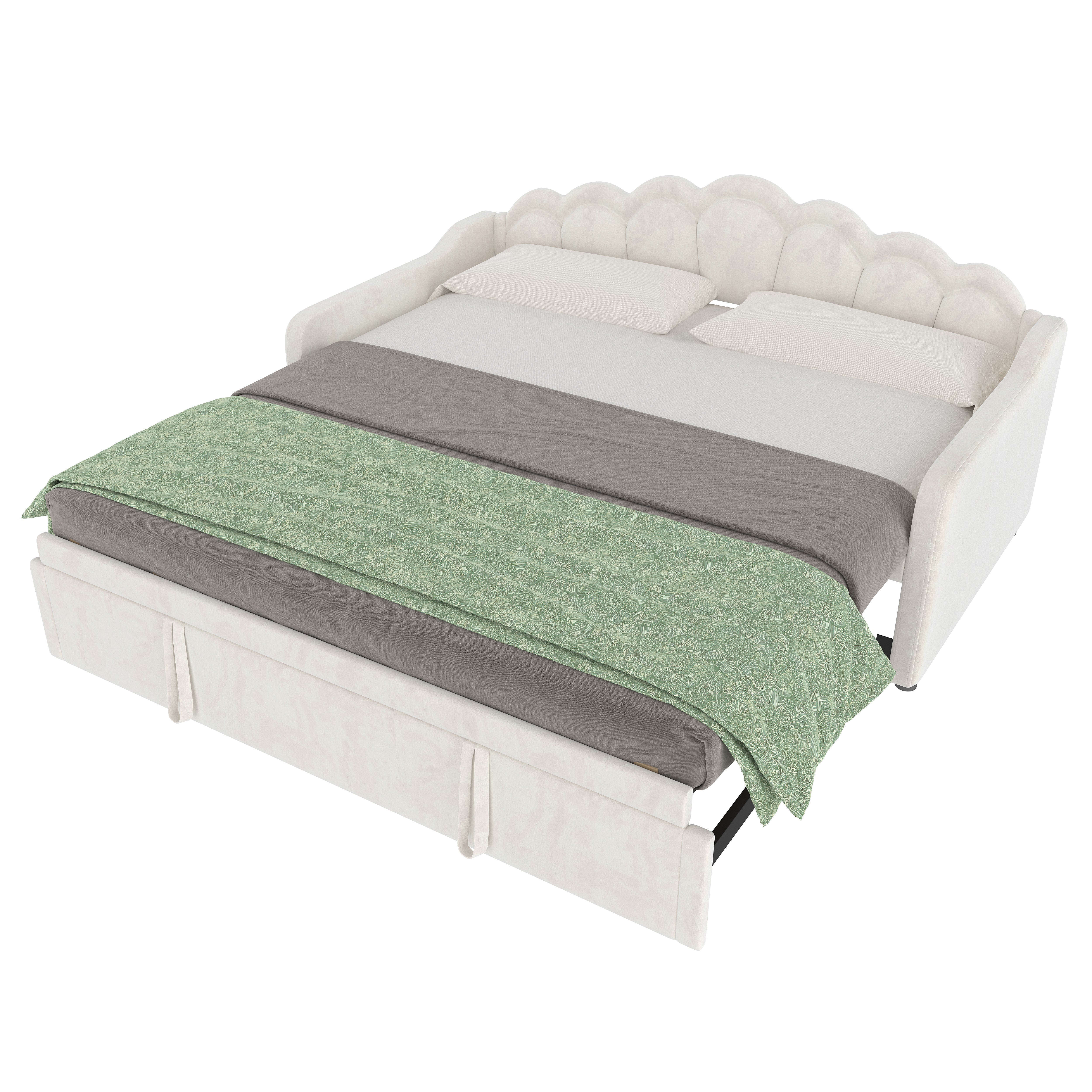 Daybed Sofa Bed Pull-out Double Bed LED 90/180x200cm - Velvet Beige