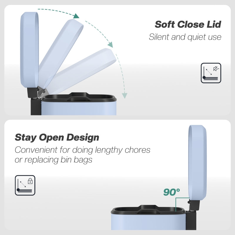 20L Boxy Kitchen Bin, Modern Metal, Light Blue