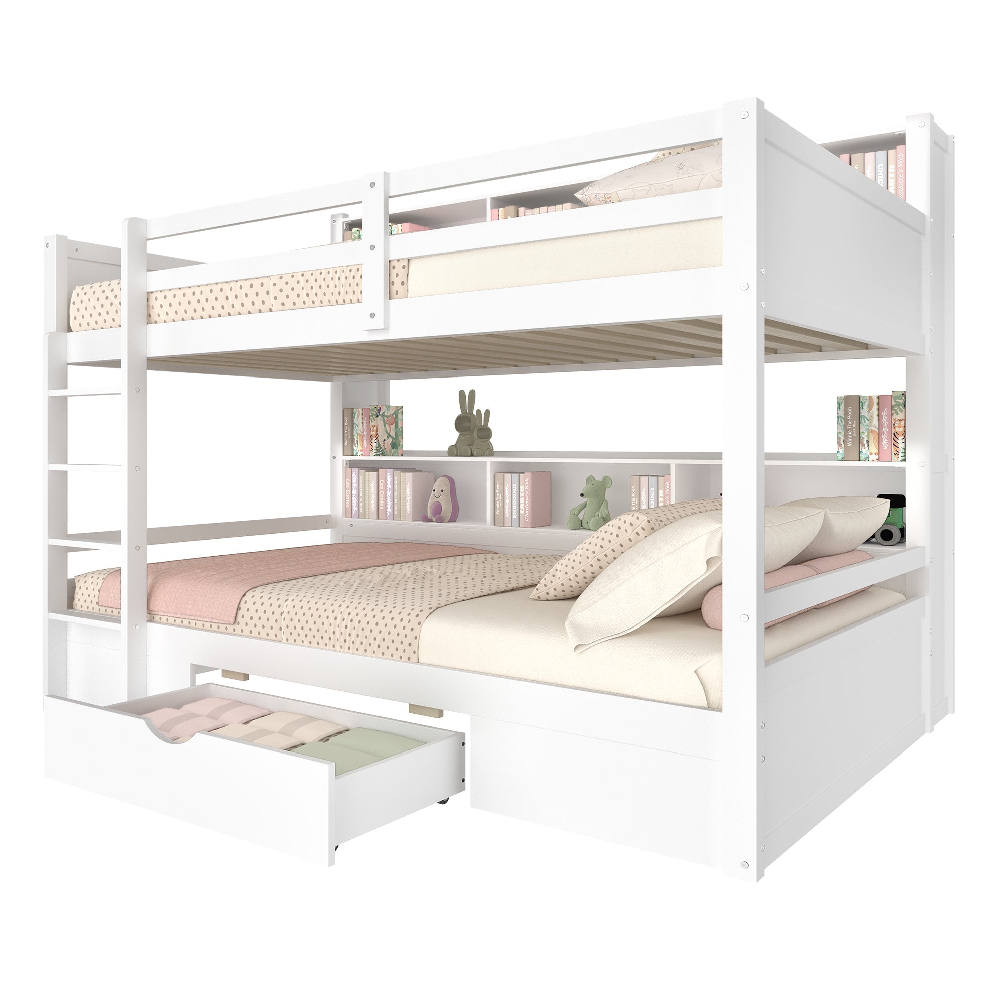 WX000708AAK Bunk Bed with Drawers and Storage Compartments, 90x200cm, White
