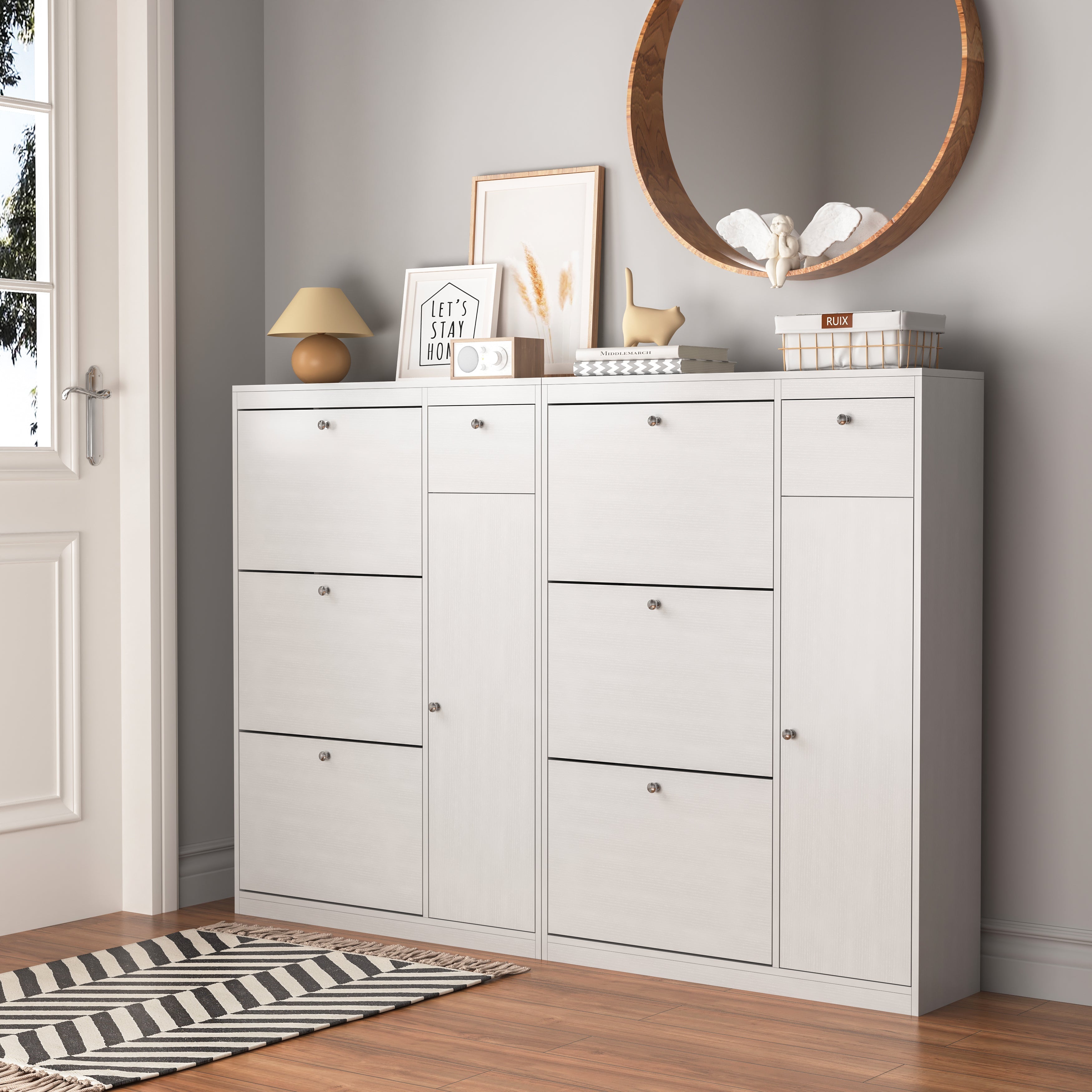 Shoe Cabinet Freestanding 3 Drop-Down Drawers Adjustable Shelf