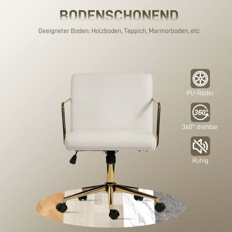 Rolling Office Chair Gold Accents Velvet Look Metal Base - Cream White