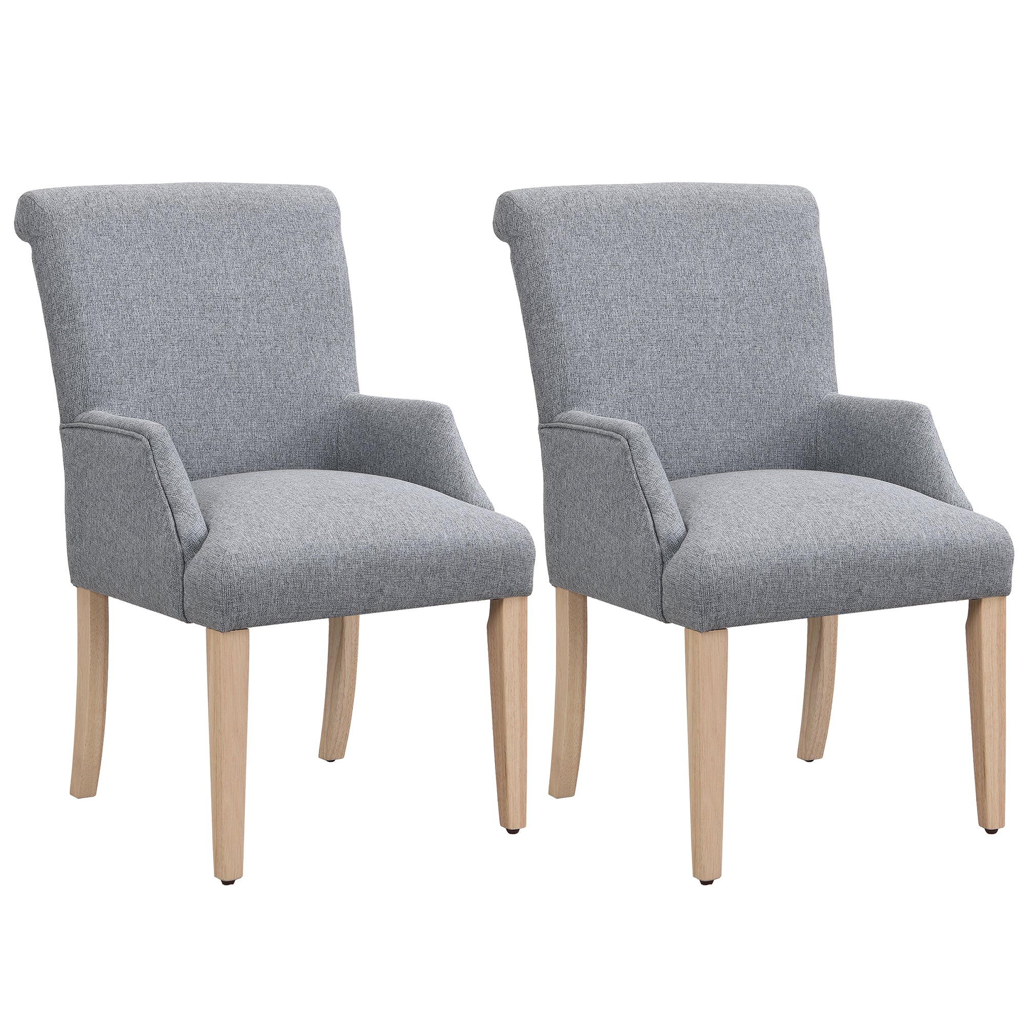 DyFun Dining Chairs Set of 2 with Armrests and Solid Wood Legs, Gray Linen
