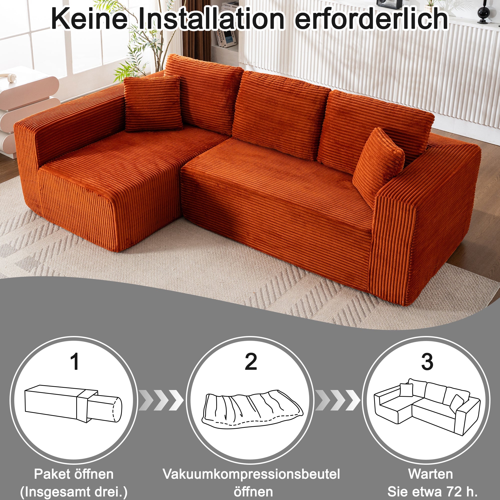 Modern Modular L-Shaped Cloud Sofa with Chaise Lounge and No Assembly, Soft Fabric Material