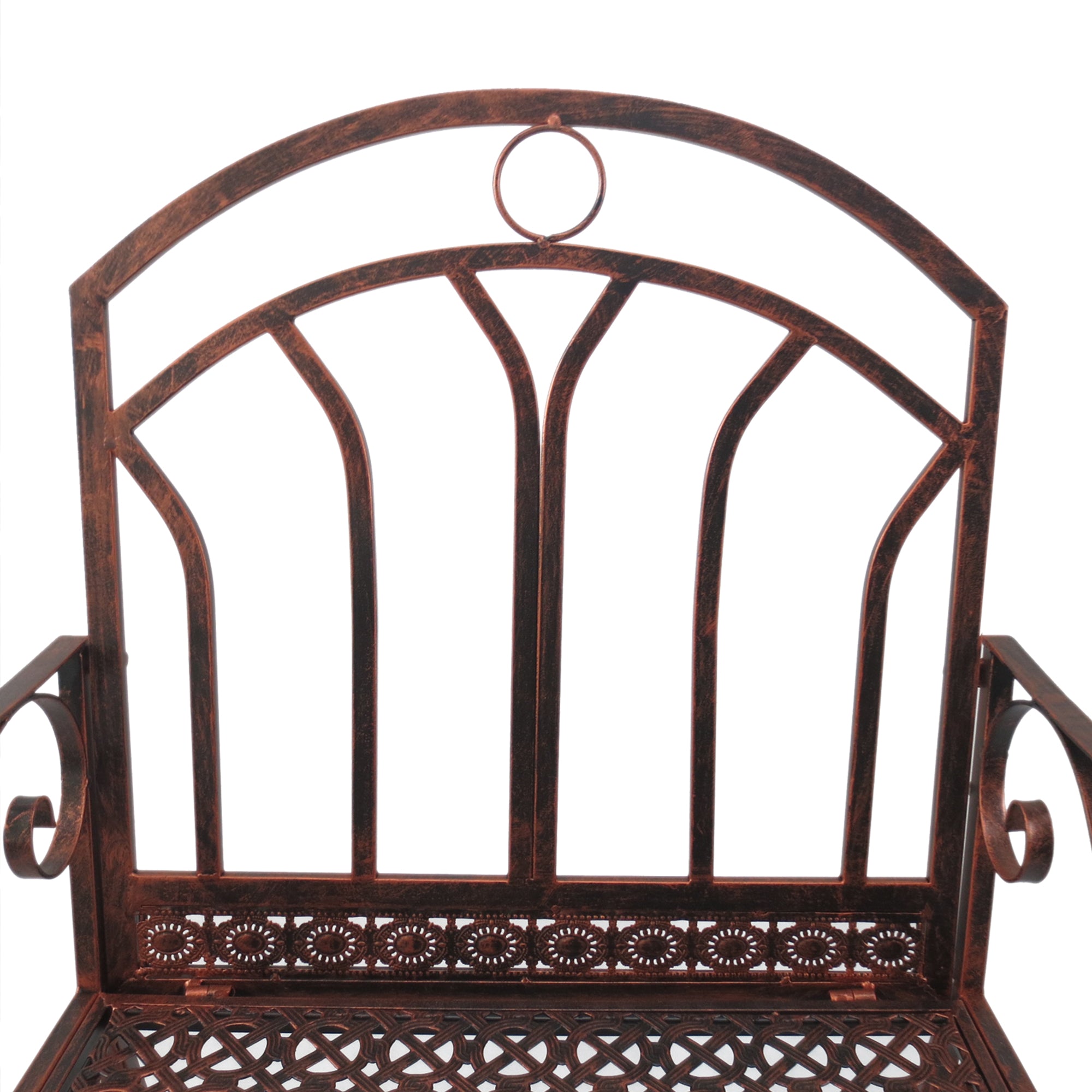 Vintage Rocking Chair 150 kg Capacity Elegant Curves High Comfort, Bronze-Red Metal