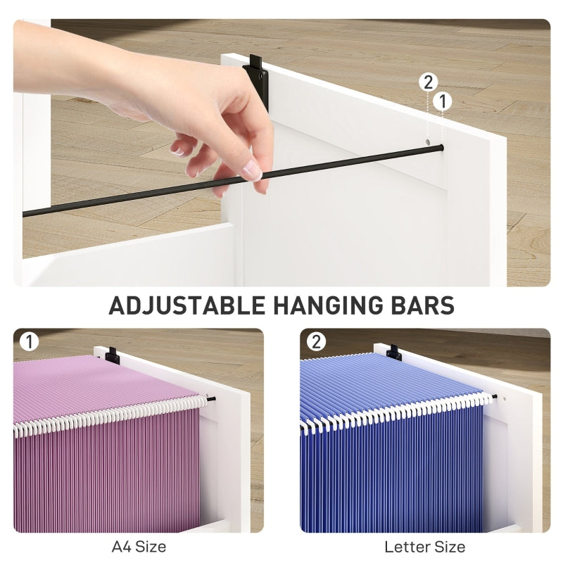 4 Drawer Filing Cabinet with Lock and Adjustable Hanging Bars, White