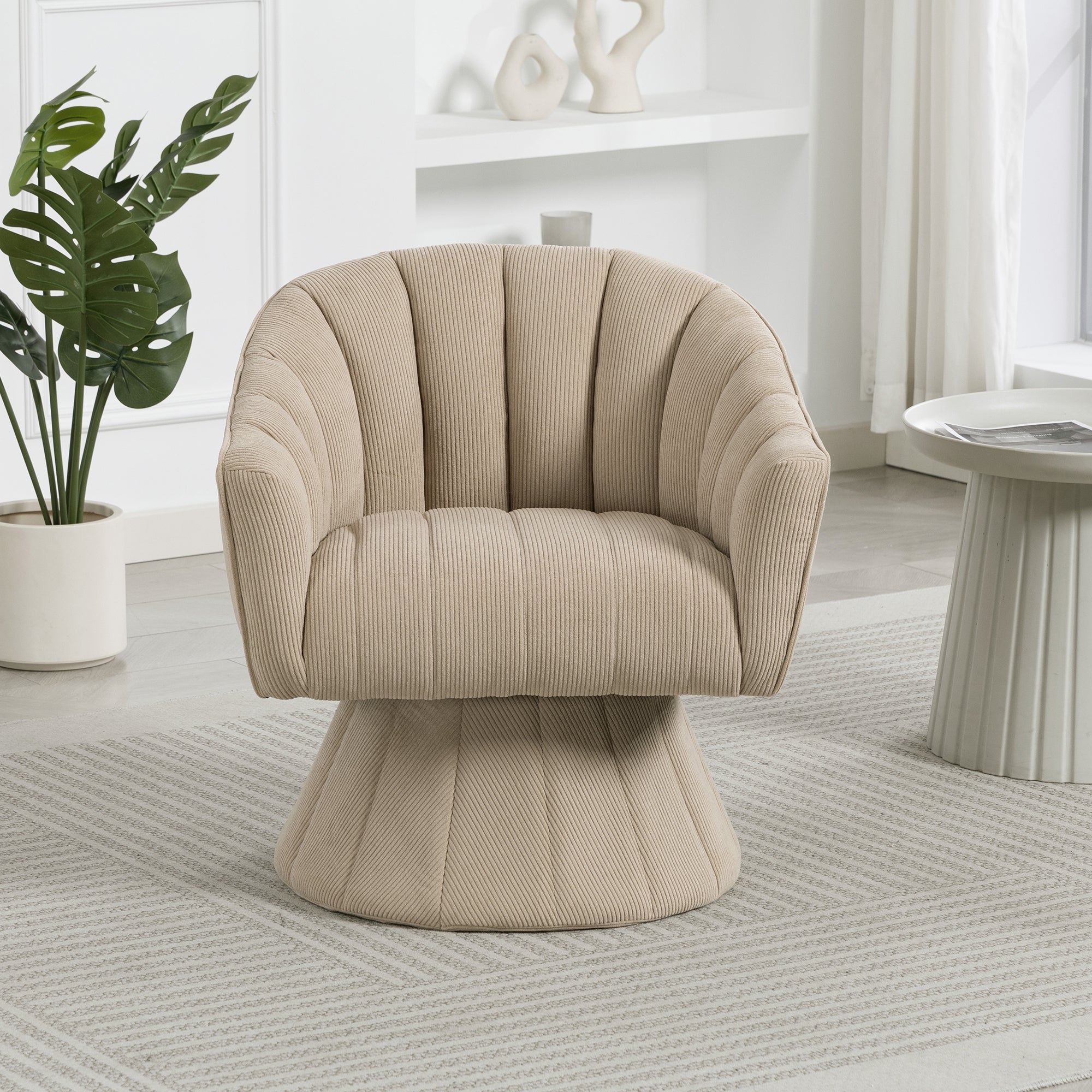 360° Swivel Chair with Ergonomic Cushions and Wraparound Armrests, Khaki