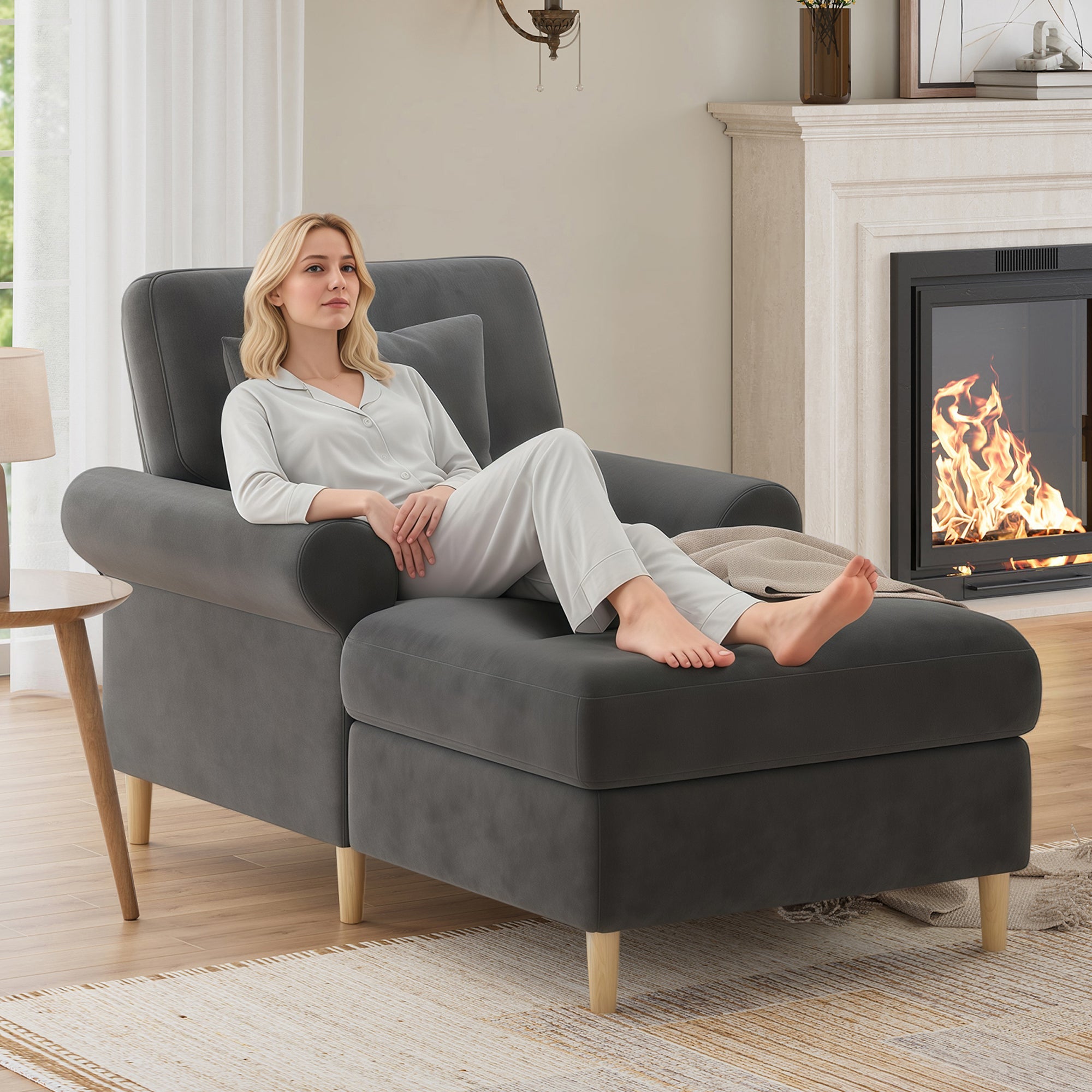 Upholstered Recliner Folding Sleeper Chair for Living Room/Bedroom, Velvet, Grey