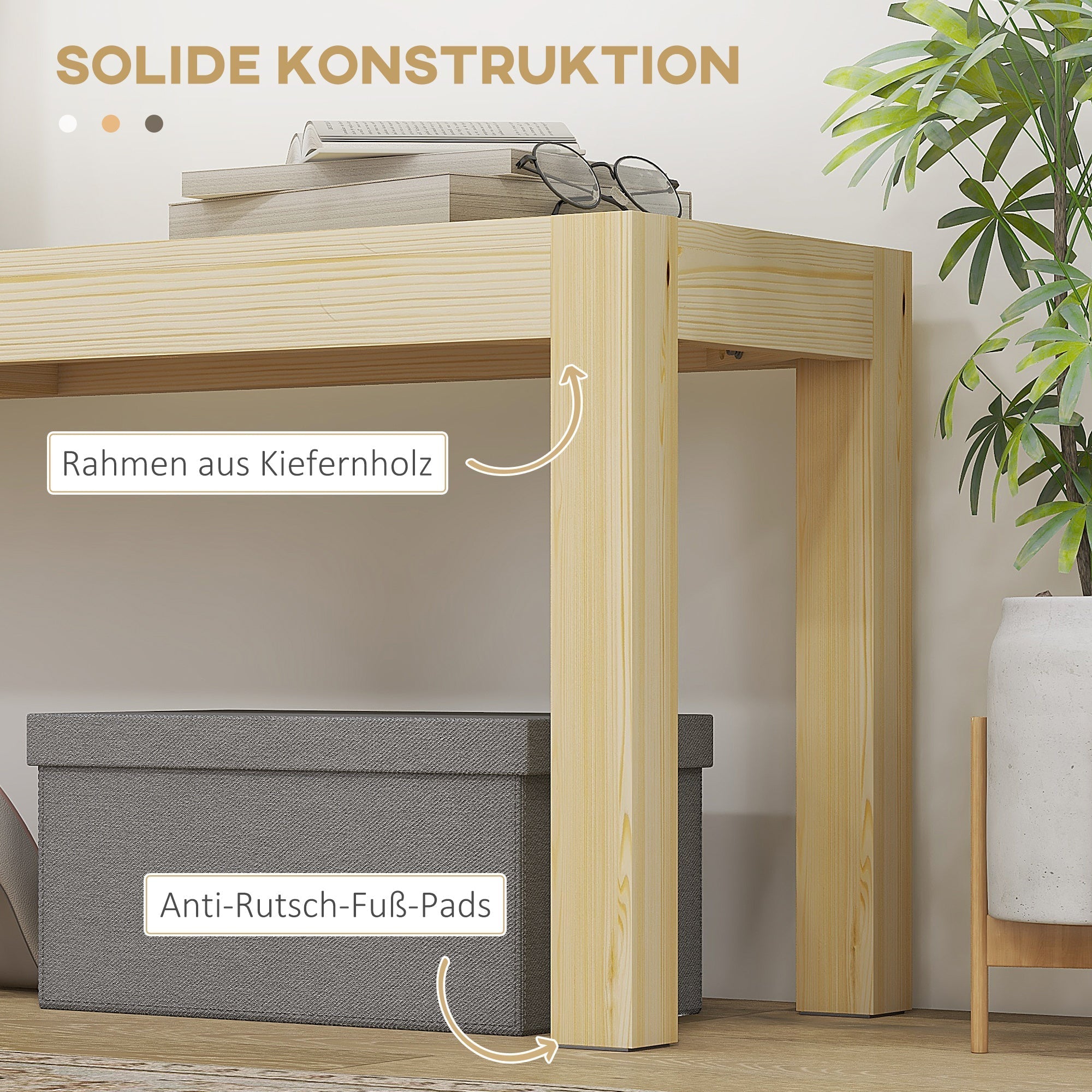 3-Seater Bench, Sturdy Wooden, Pinewood Natural