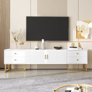TV Cabinet, Low Panel with Textured Door & Drawers, Gold Handles & Feet