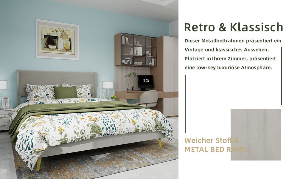 Modern Minimalist Upholstered Bed with Plush Headboard, 140x200 cm, Beige