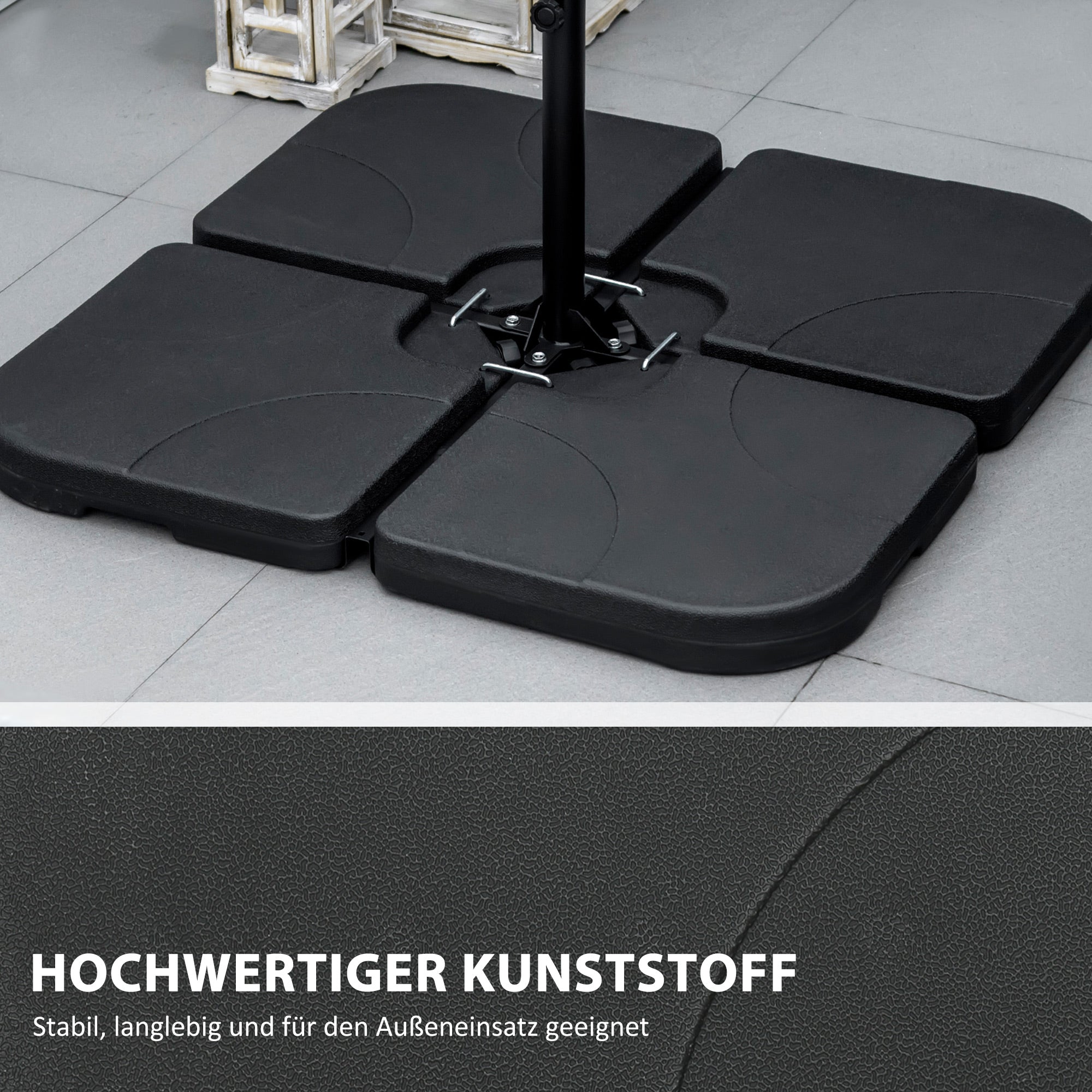 Parasol Stand 4-Piece Cantilever Base 60L Water or 78kg Sand Fillable, Black