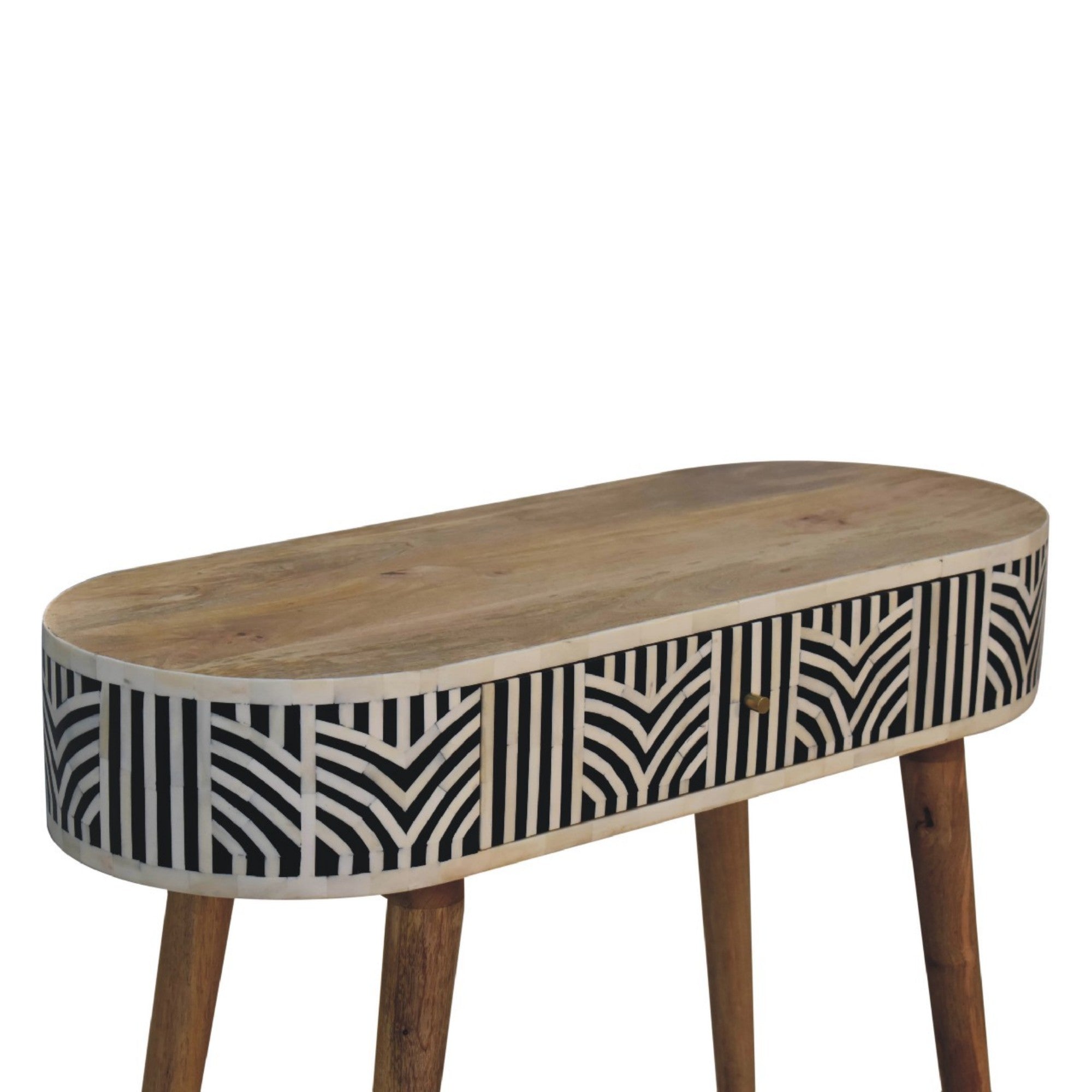 Edessa Console Table, Bone Inlay 1 Drawer, Solid Wood Black and White
