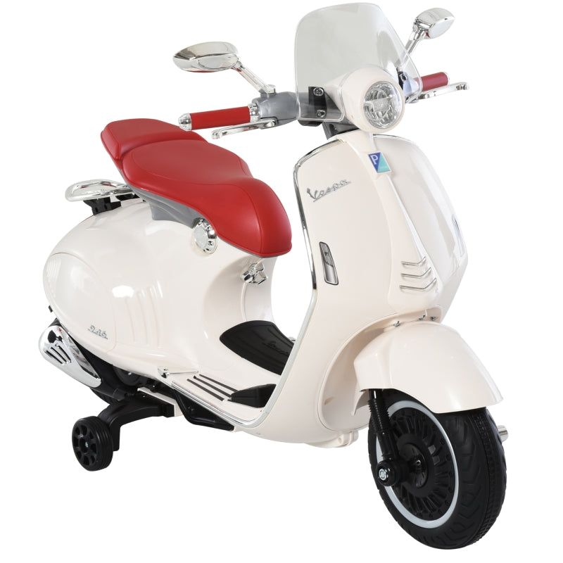Children's Electric Motorcycle with 6V Battery, Headlight and Training Wheels, White