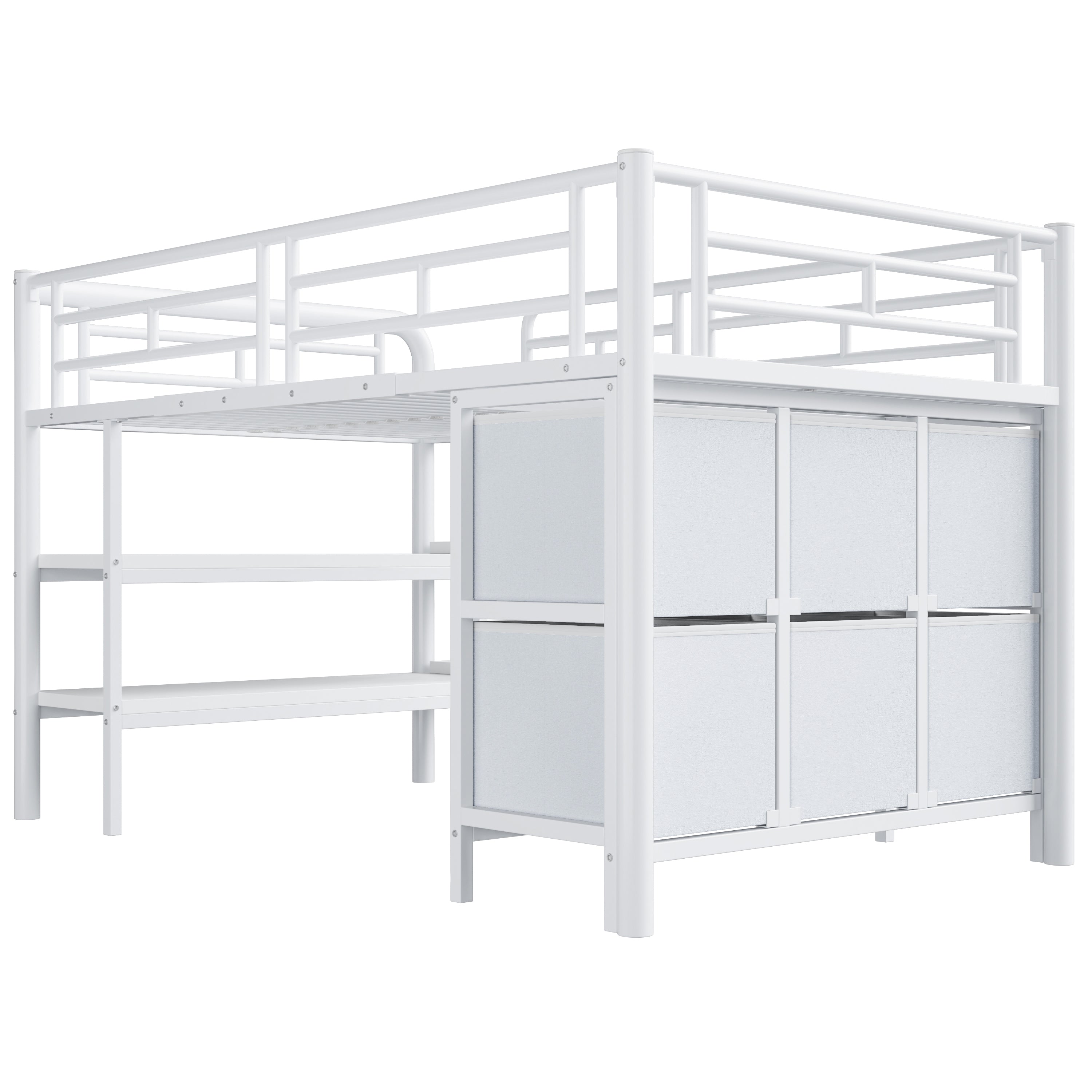 Children's Loft Bed 90x200 with Storage Stairs and Drawers, White Metal