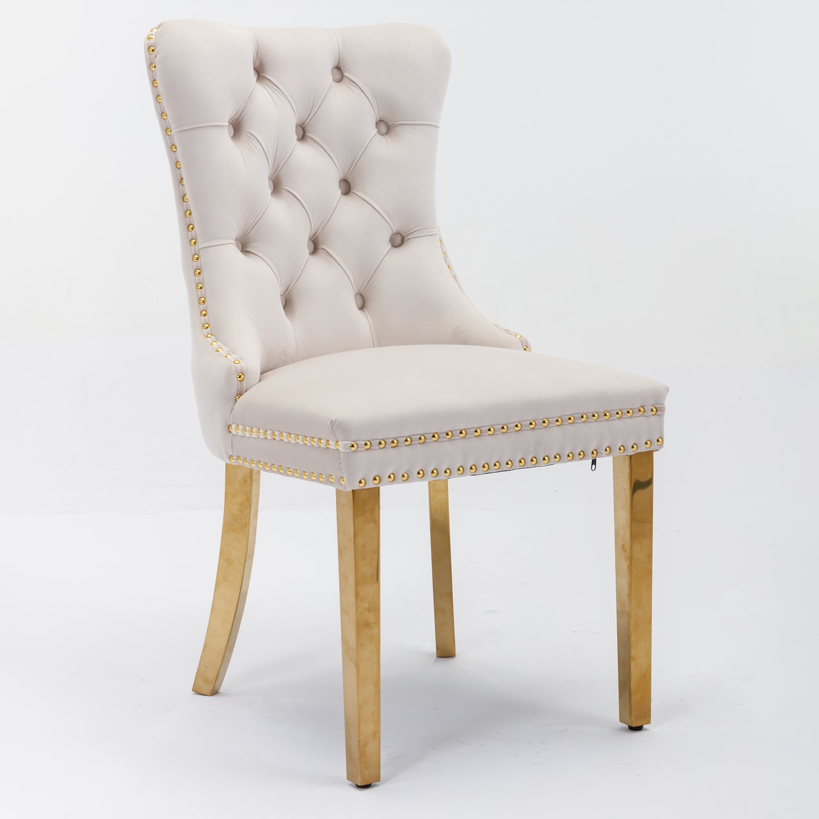 A&A Furniture Nikki Collection Tufted Velvet Dining Chair Set of 2 Gold Legs - Beige/Gold